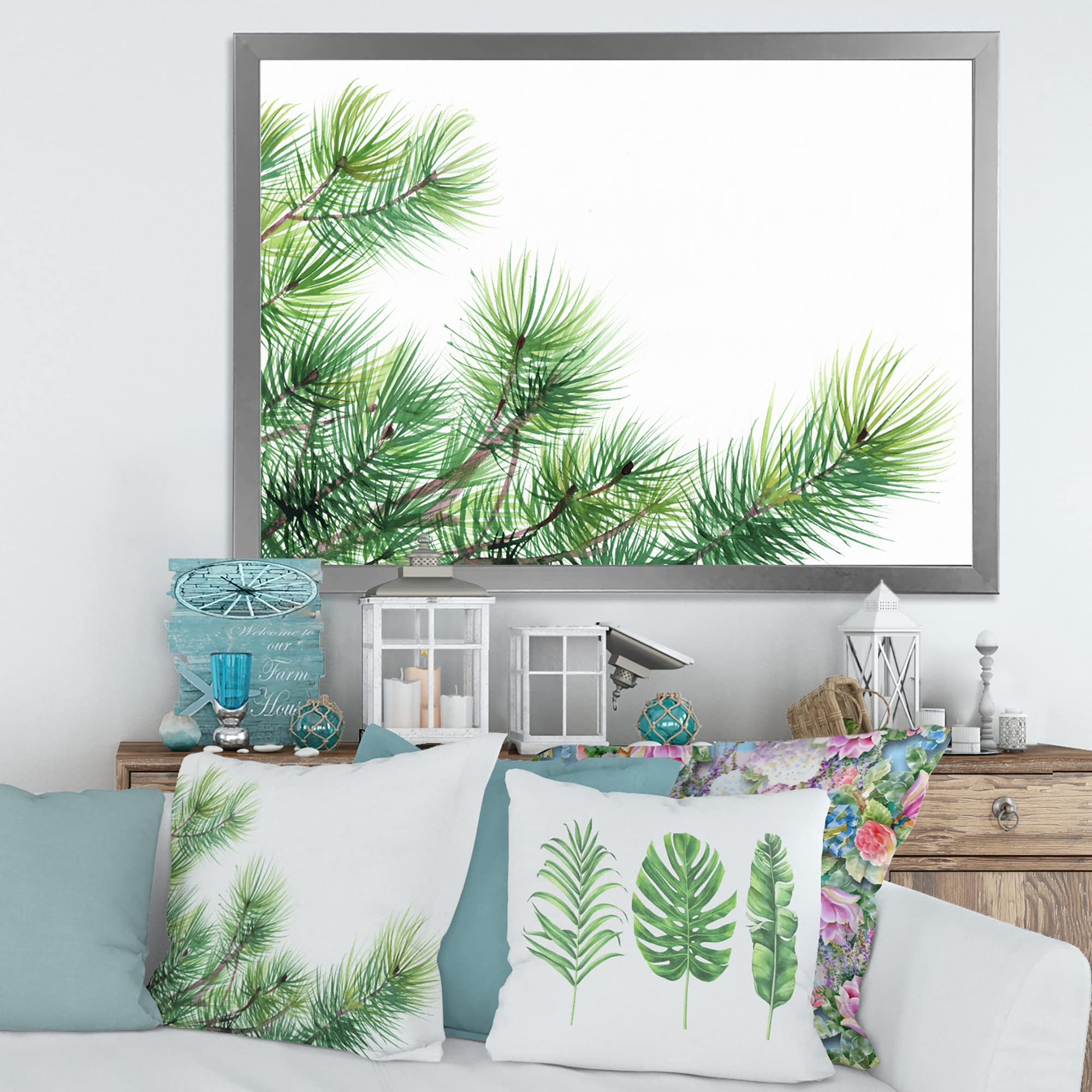 DesignQ Pine Tree Branches Traditional Framed Wall Art - Nature Inspired Home Decor for Living Room, Bedroom & Office - Perfect for Rustic, Farmhouse & Modern Interior Design Styles