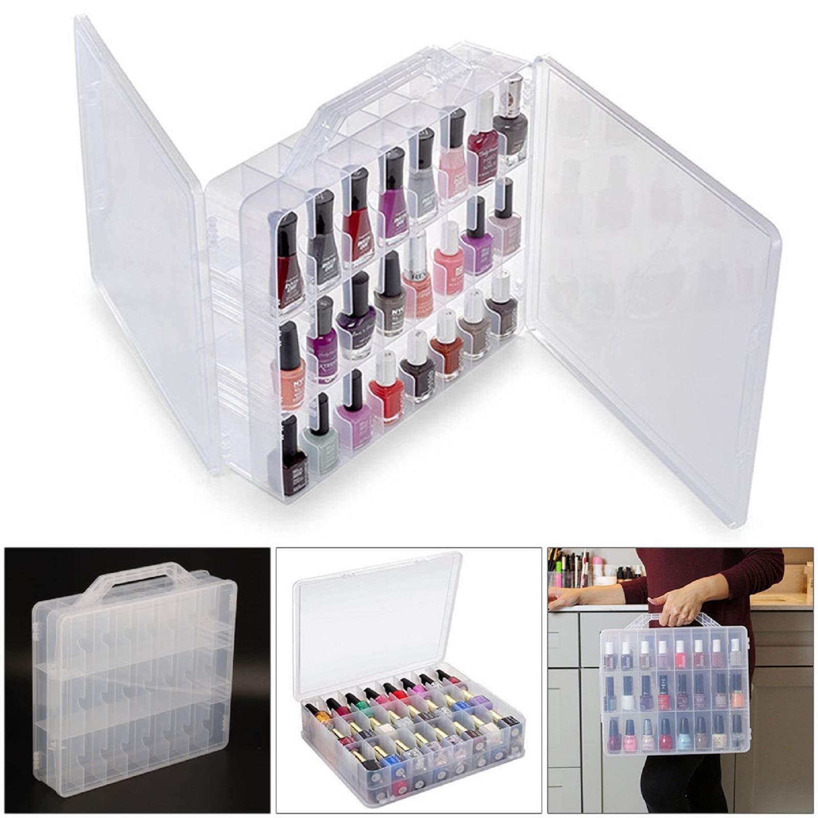 48 Bottles Clear Double Sided Nail Polish Organizer Case - Universal Storage Box for Nail Varnish, Lipstick & Skincare - Transparent Makeup Display Rack for Salon, Home & Travel Organization