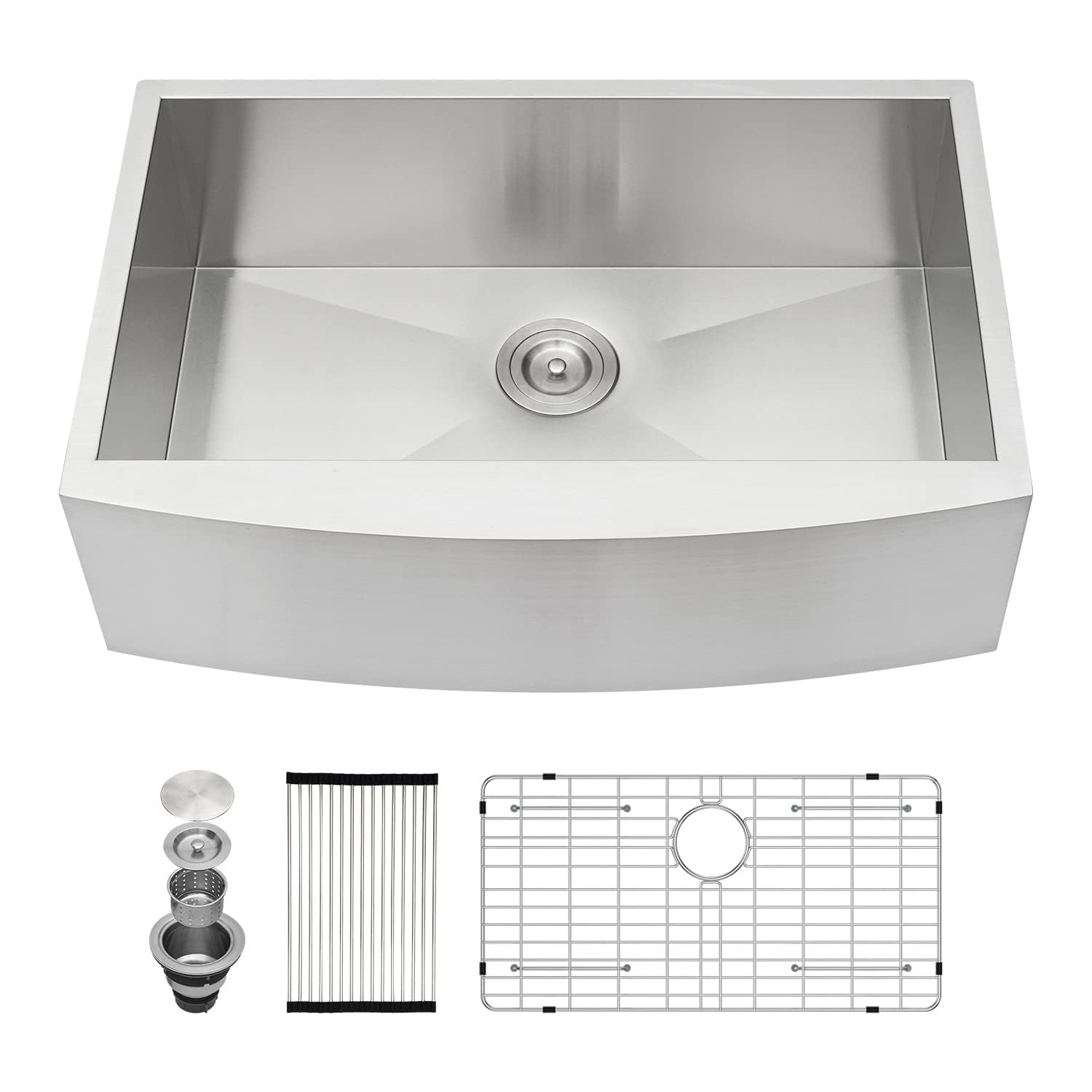Kichae 33 Inch Farmhouse Kitchen Sink - 16 Gauge Stainless Steel Apron Front Single Bowl with Deep Basin | Handmade Farm Style Design for Rustic & Modern Kitchens | Perfect for Country Homes, Renovations & Chef Cooking Spaces