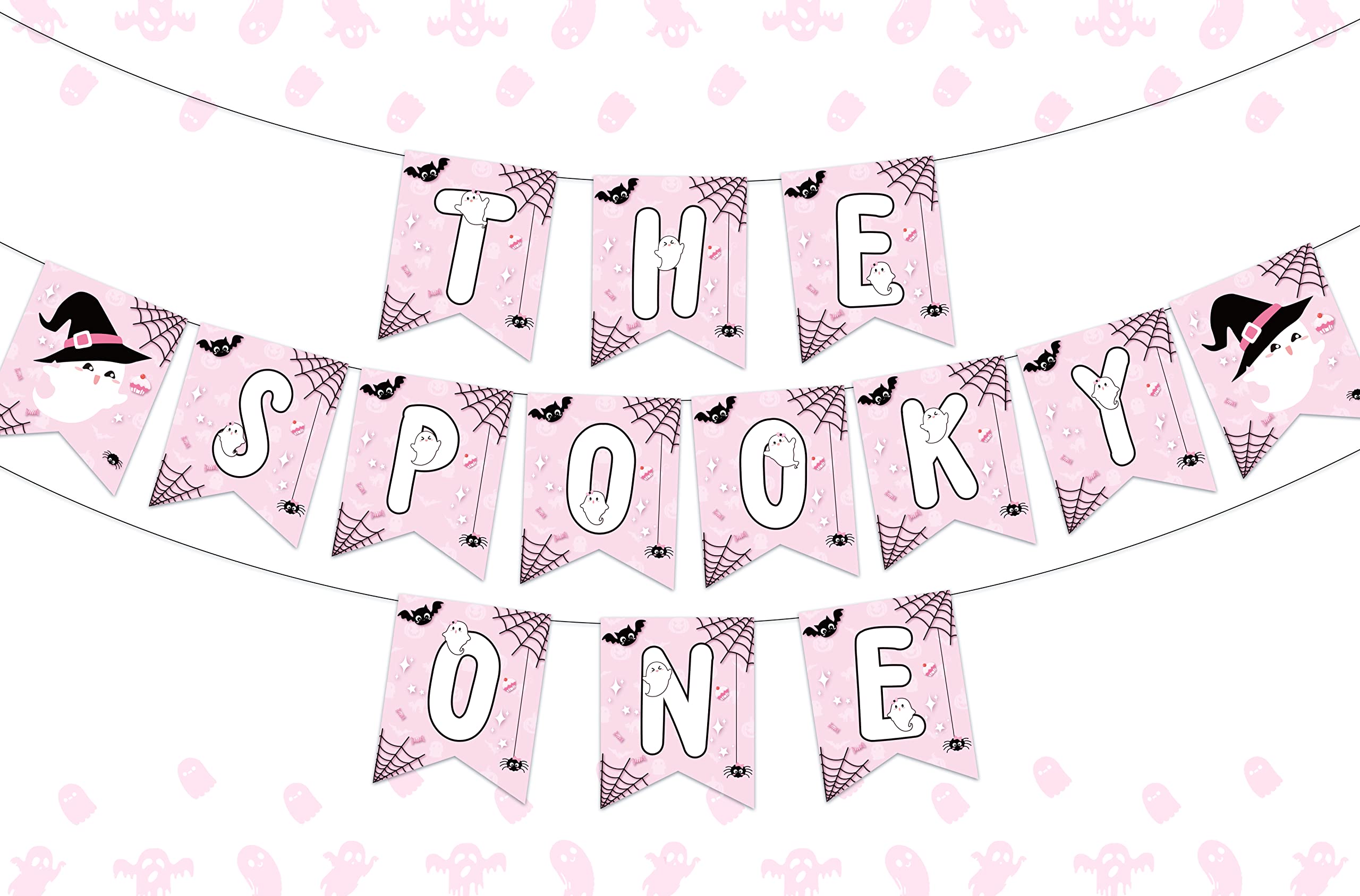 The Spooky One First Birthday Banner - Pink Halloween Baby Shower Decorations for Girls | Ghost Print Party Supplies for 1st Birthday & Halloween Celebrations | Perfect for Baby Girl's Birthday Party, Nursery Decor, and Spooky Theme Events