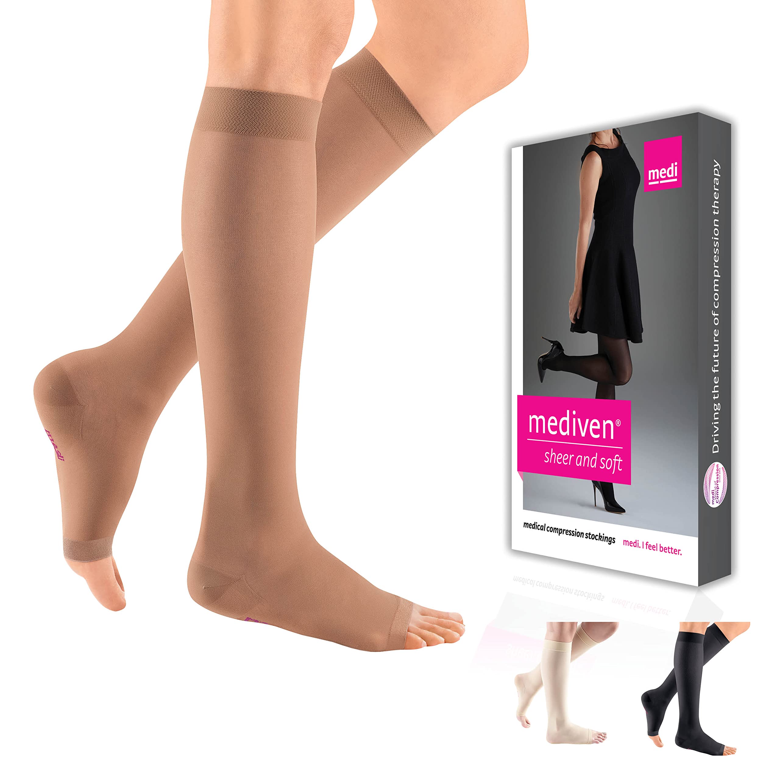 Mediven Sheer & Soft 20-30 mmHg Open Toe Knee High Compression Stockings for Women - Medical Support Hosiery for Varicose Veins, Swelling & Circulation - Perfect for Nurses, Travel & Daily Wear