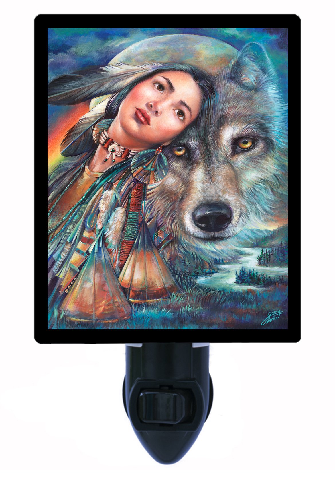 Dream of The Wolf Maiden Native American Cultural LED Night Light - Soothing Bedroom & Nursery Decor for Kids & Adults