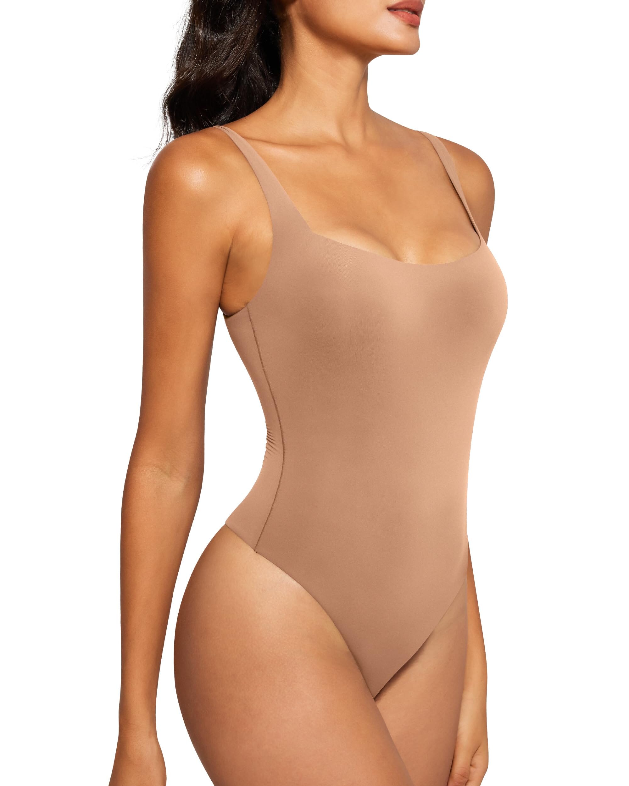 QUEENIEKE Women's Square Neck Bodysuit - Stretchy Slim Fit Basic Tank Top for Layering, Casual Wear & Night Out | Summer Fashion Essential