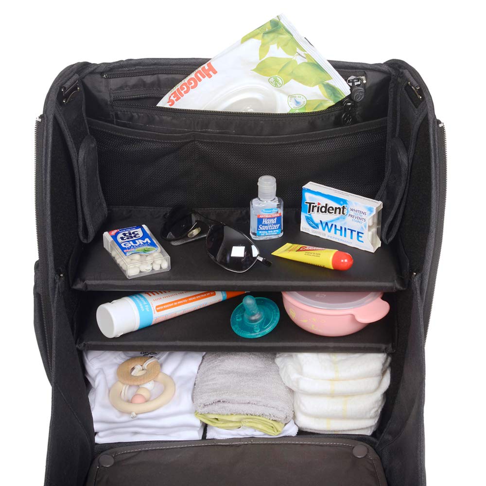 Lulyboo Convertible Diaper Backpack - Large Baby Bag with Full Open Cabinet, Padded Changing Station & Removable Caddy | 2 Insulated Drink Holders & Angled Phone Pocket | Perfect for Travel, Daycare & On-the-Go Parents (Black)