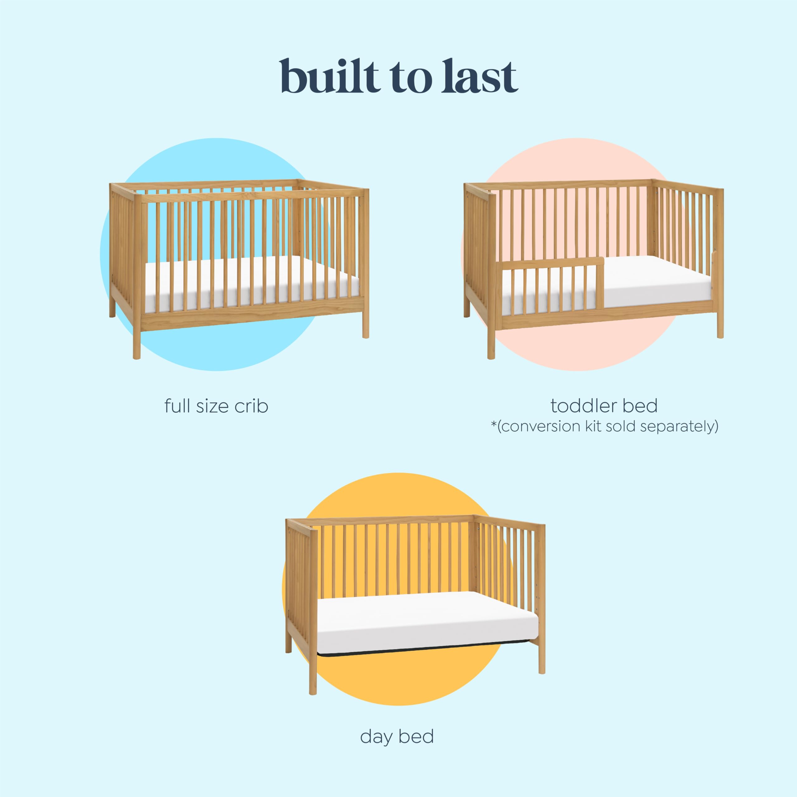 DaVinci Birdie 3-in-1 Convertible Baby Crib - GREENGUARD Gold Certified, Converts to Toddler Bed & Daybed - Adjustable Height Wooden Crib with Easy Assembly - Honey Finish - Perfect for Nursery, Bedroom & Daycare Use