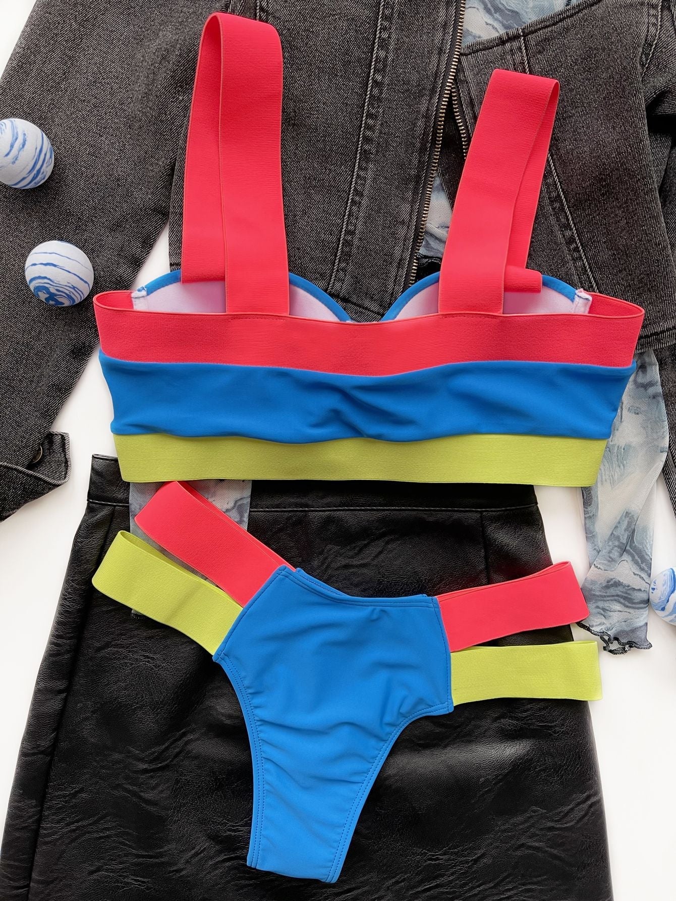 Sexy Push Up Bikini Set - High Waisted Bandage Swimwear with Color Block Patchwork Design | Perfect for Beach Vacations, Pool Parties & Summer Getaways