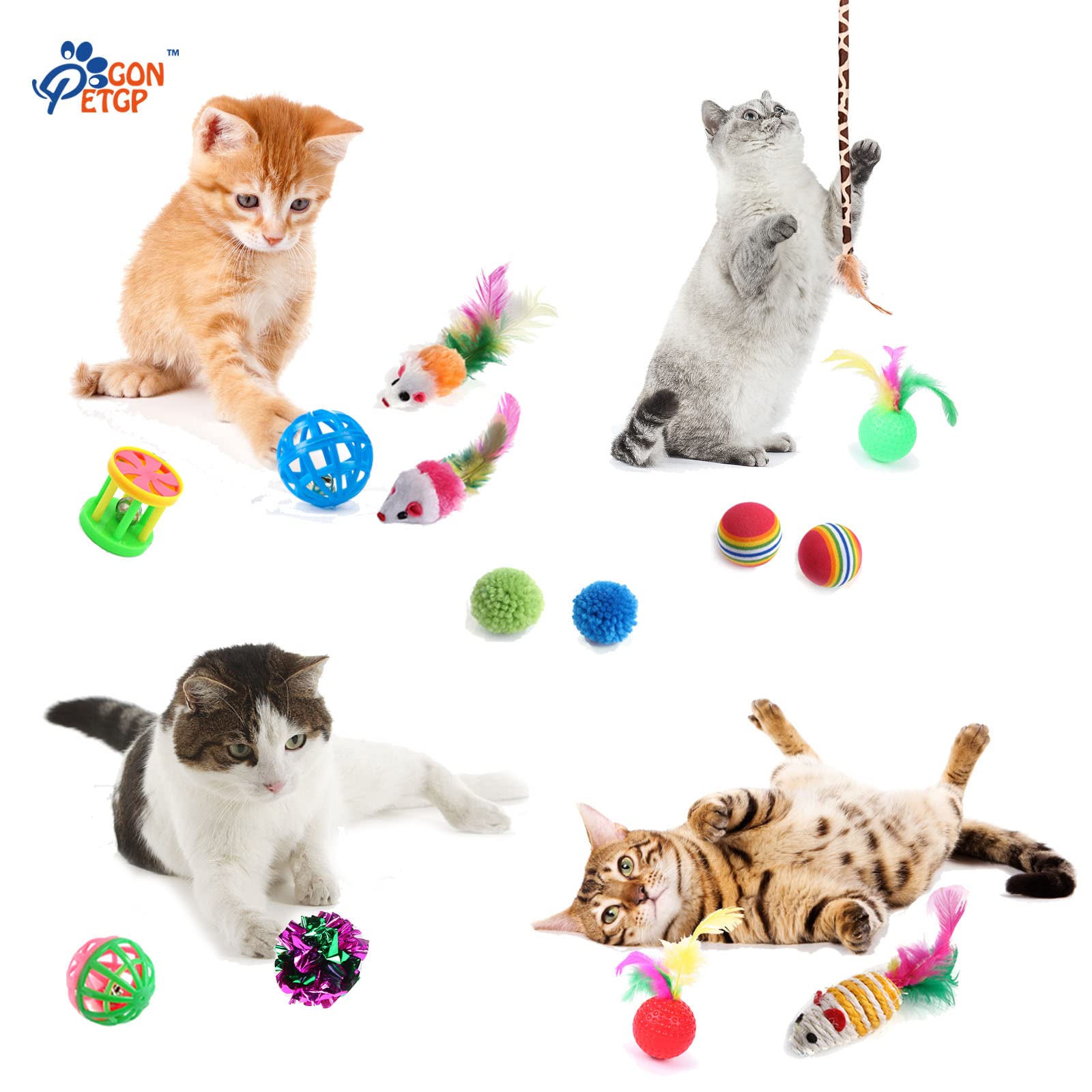 23-Piece Cat Toys Set for Indoor Cats - Interactive Feather Teaser Wand, Collapsible Tunnel Cube, Bell Balls, Fuzzy Springs & Mouse Toys - Perfect for Playtime, Exercise & Bonding with Your Kitten