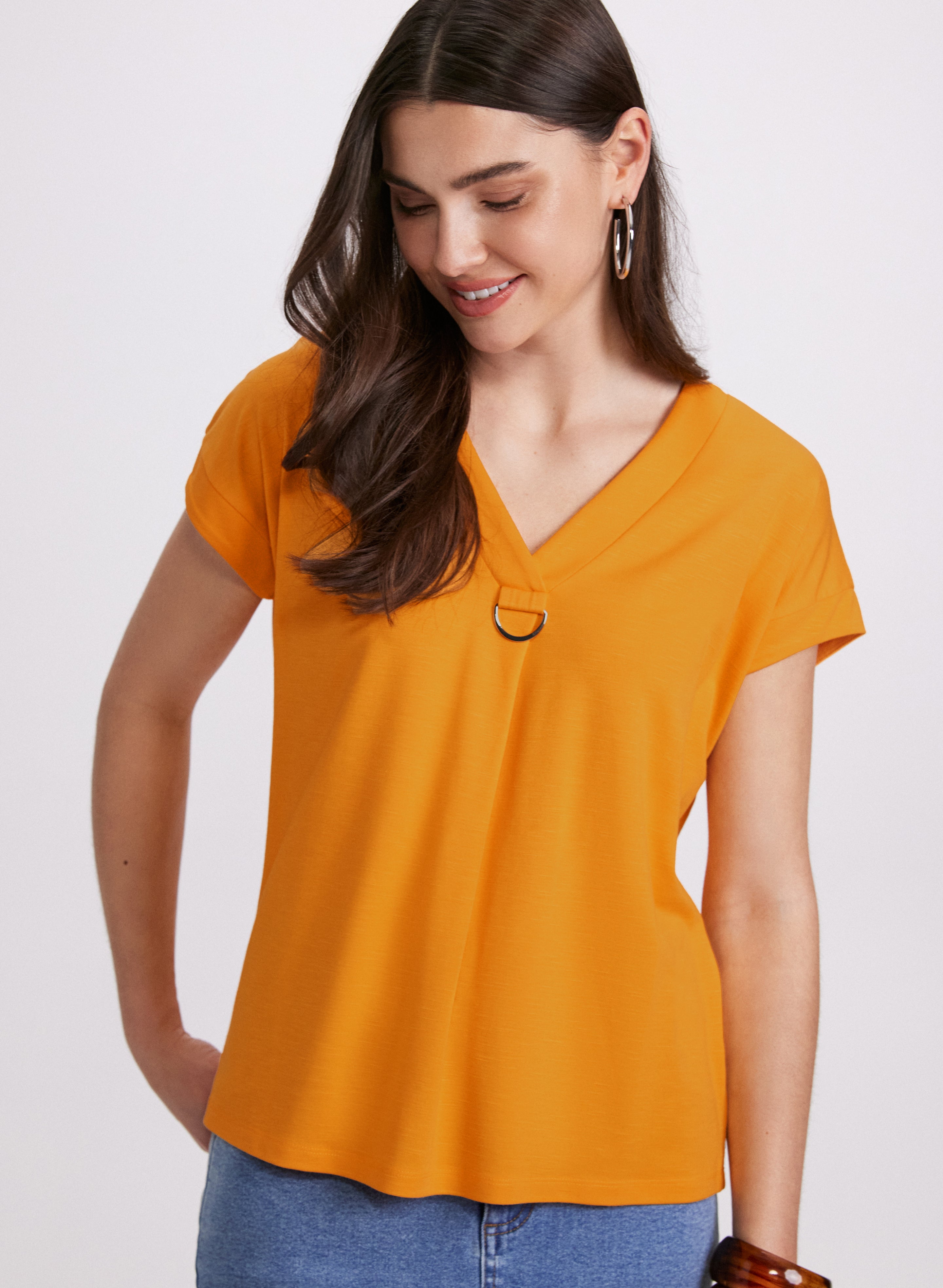 D-Ring T-Shirt for Women - Desert Orange Petite Size - Soft Cotton Casual Tee - Perfect for Everyday Wear, Outings & Layering