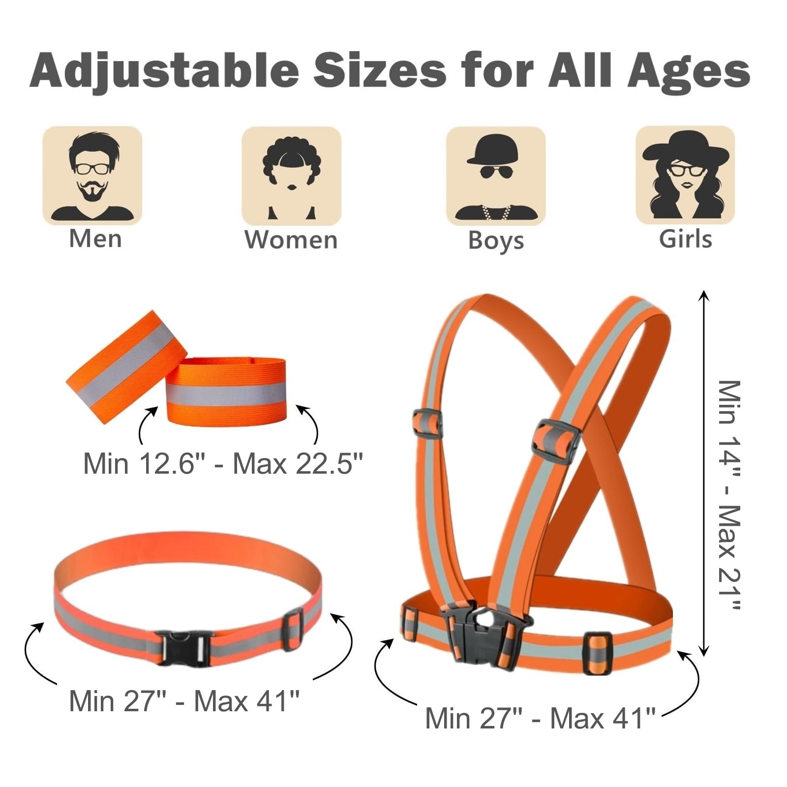 High Visibility Reflective Running Gear Set - 3-Piece Safety Vest, Armband & Belt for Night Cycling, Walking & Jogging - Reflective Safety Equipment for Men, Women & Kids - Perfect for Outdoor Activities, Nighttime Exercise & Road Safety