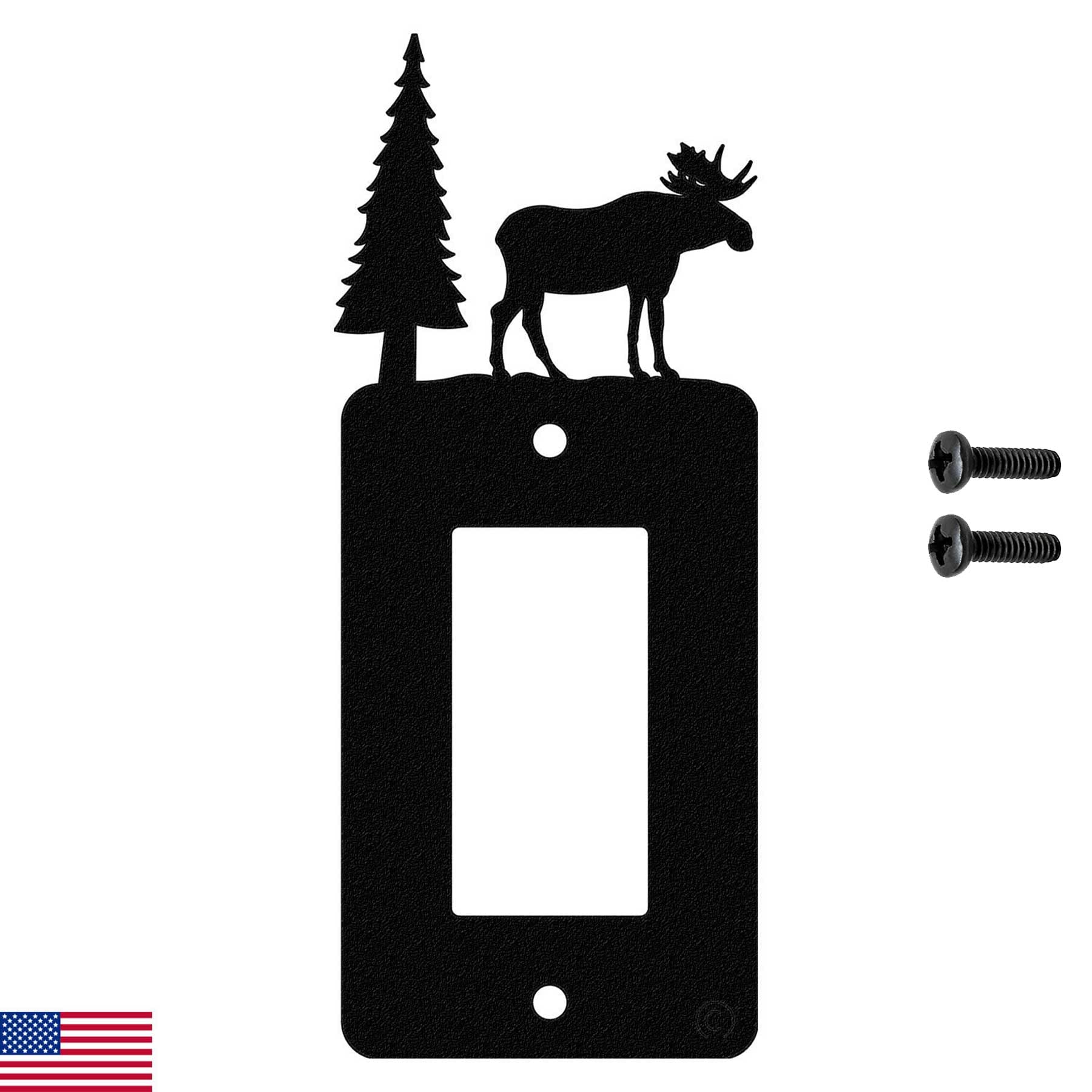 Moose & Cabin Single Gang Light Switch with GFCI Power Outlet, Black Wall Plate - Made in USA | Perfect for Home, Office & Cabin Electrical Upgrades