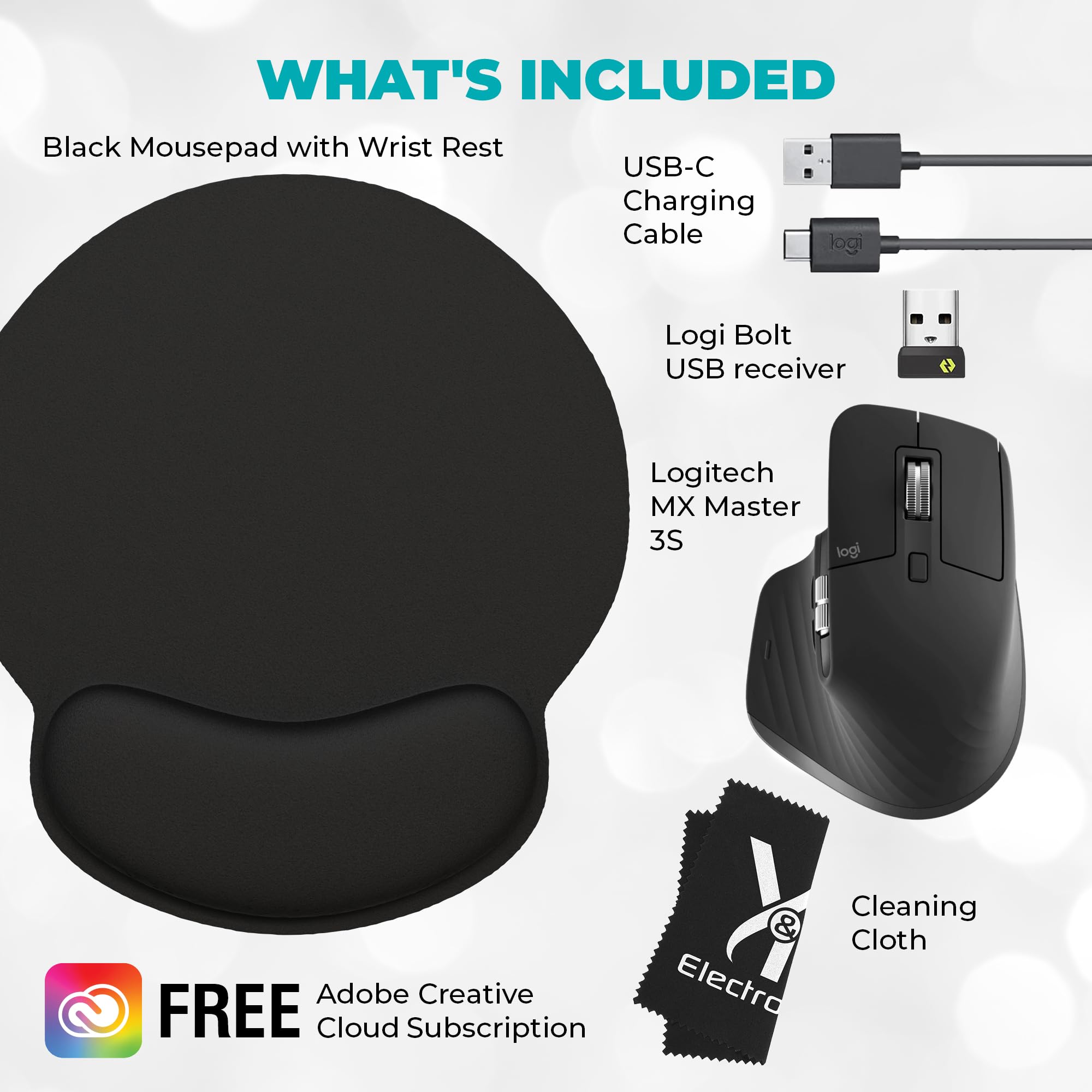 Logitech MX Master 3S Wireless Mouse with Black Mousepad & Microfiber Cloth - 8000 DPI Ergonomic Mouse for Mac/Windows/Chrome/Linux - Ultra-Fast Scrolling, Silent Clicks (Graphite) - Perfect for Office Work, Graphic Design & Gaming