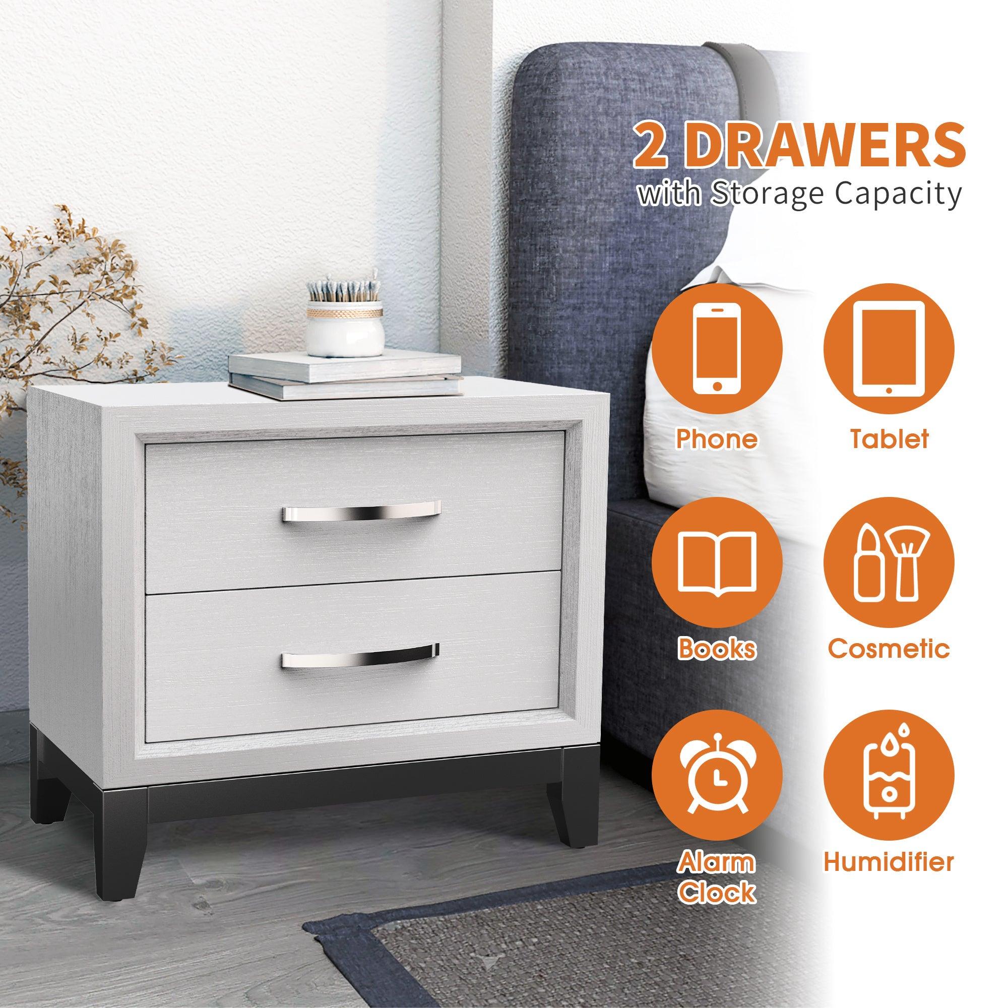 Lucien Modern Wood Nightstand with 2 Drawers - Solid Wood Bedside Table for Bedroom, Living Room & Office - Stylish Storage Furniture with Smooth Gliding Drawers