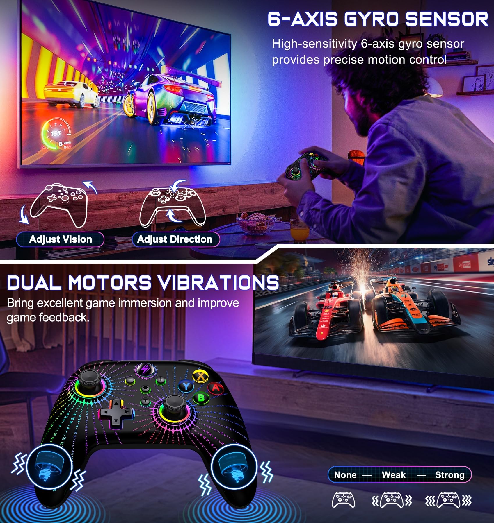 Wireless Pro Controller for Nintendo Switch/Switch Lite/Switch OLED - Compatible with iOS, Android & Windows PC - Programmable Macro, Turbo, Motion Control, Vibration & Wake Up Function - Perfect for Gaming, Streaming & Multiplayer Sessions