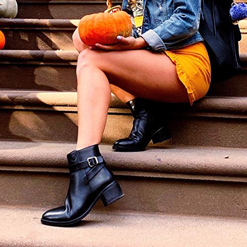 Genuine Leather Women's Ankle Booties with Block Heel & Zip Closure - Comfortable Mid-Heel Boots with TPR Sole for Work, Office & Casual Outfits