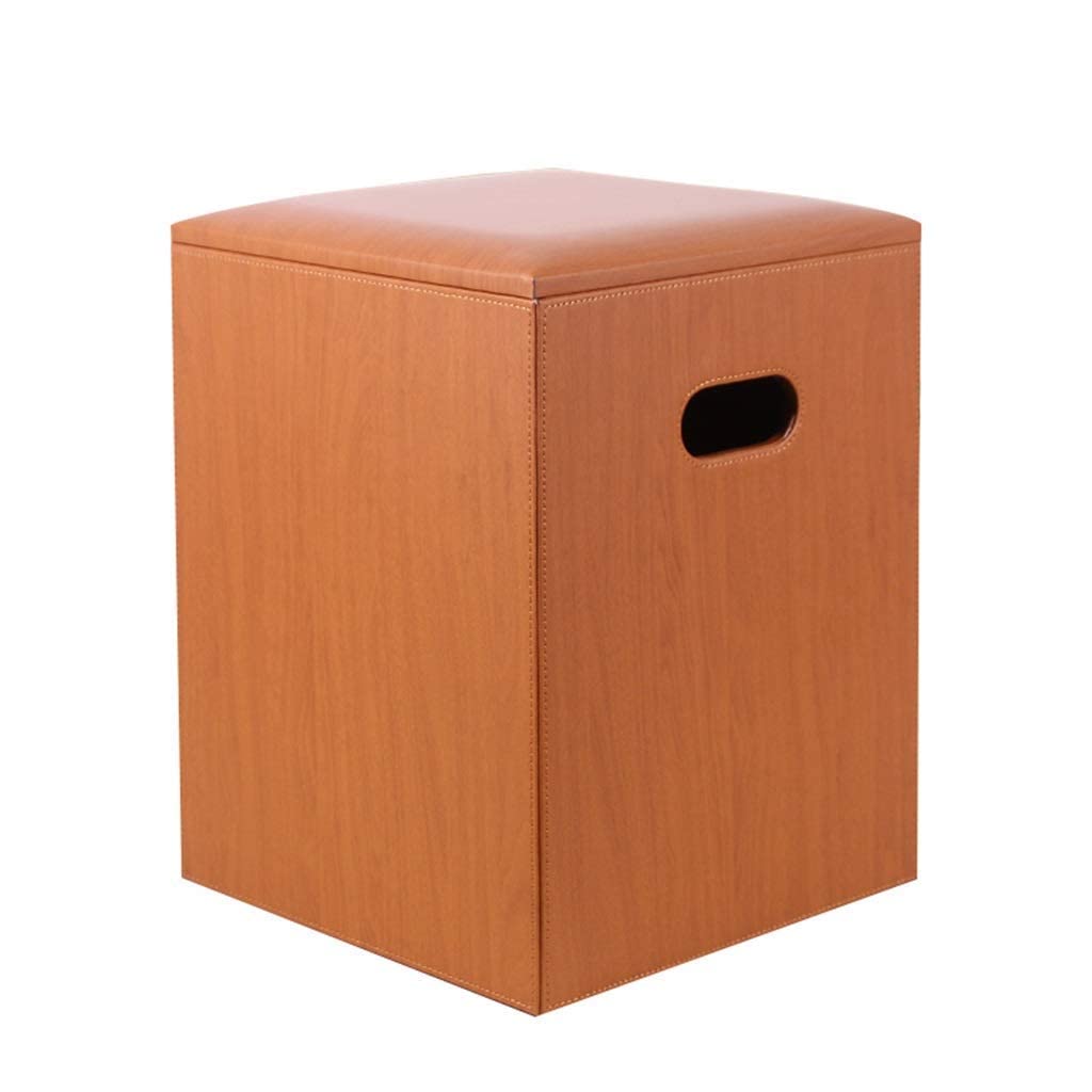 GTYT PU Leather Toy Box Storage & Makeup Stool - Orange Upholstered Ottoman Footrest, Footstool and Shoe Bench for Living Room, Bedroom, Indoor & Outdoor Use