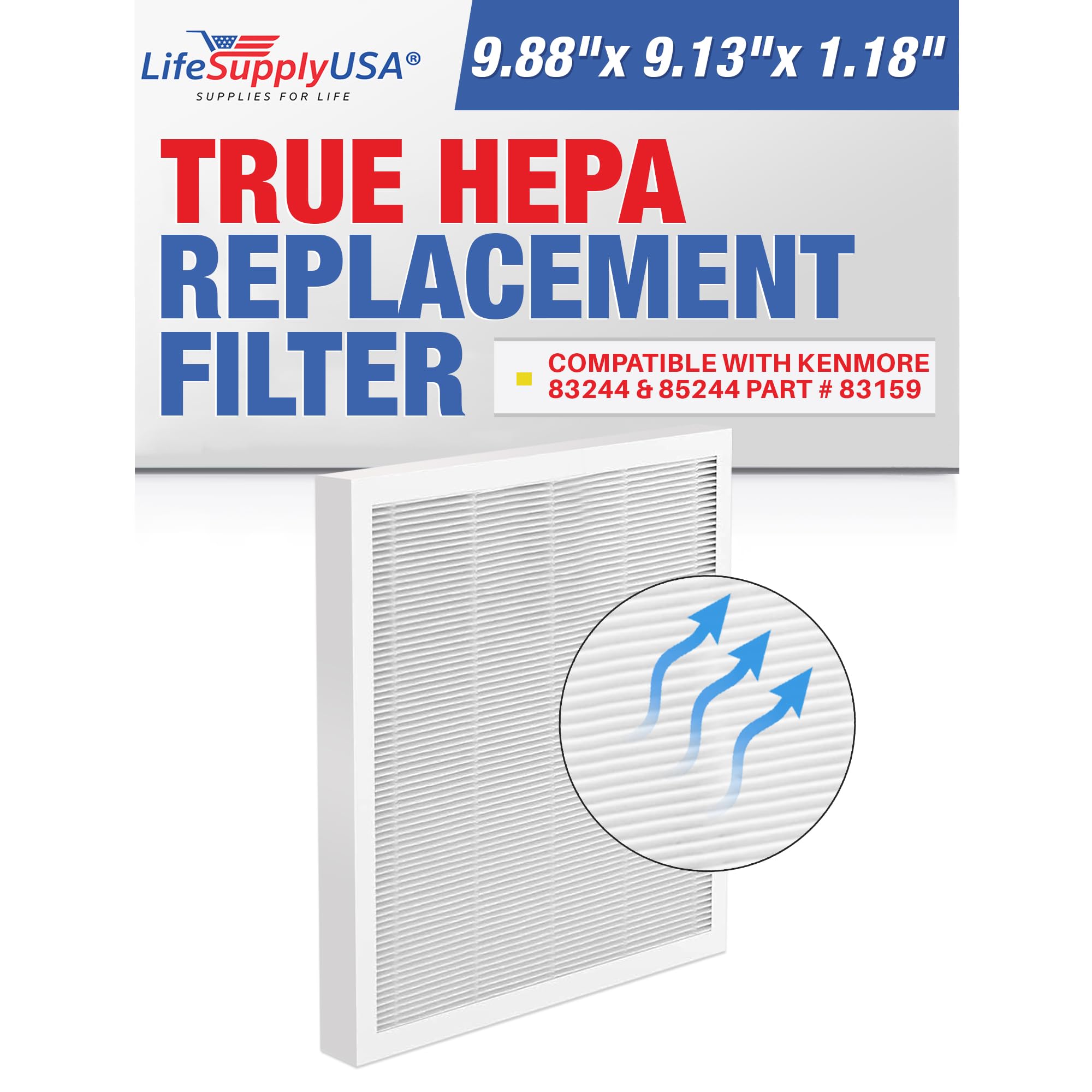 LifeSupplyUSA True HEPA Filter Replacement for Kenmore 83244 & 85244 Air Purifiers (Part #83159) - Improves Indoor Air Quality for Allergies & Asthma Relief