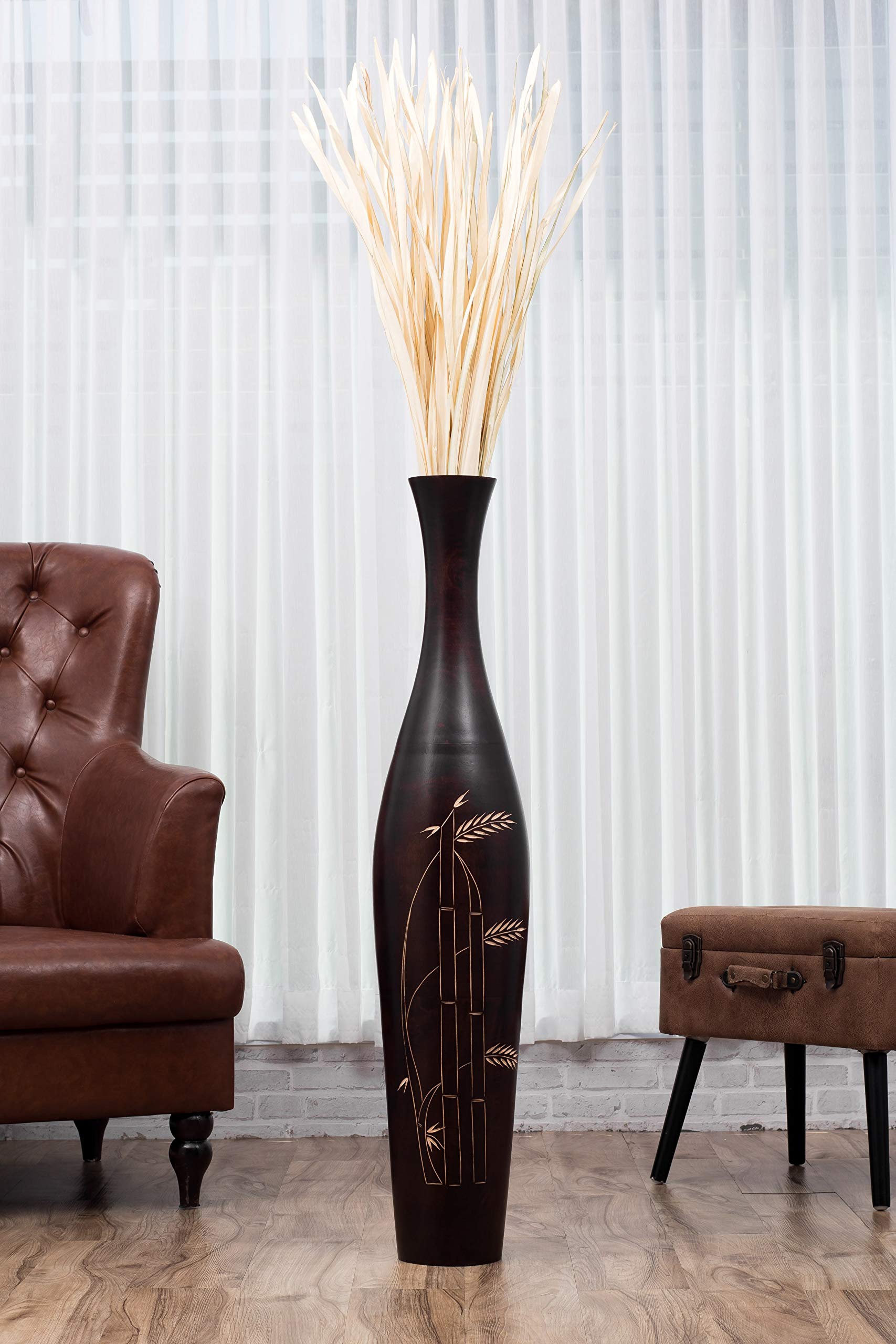 Leewadee 43 Inch Large Brown Wooden Floor Vase - Farmhouse Decor for Fake Plants, Pampas Grass & Home Decor | Perfect for Living Room, Entryway & Wedding Centerpieces