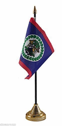 Belize Polyester Table Desk Flag 6x4 Inches with Gold Base - Perfect for Office Decor, School Events & Patriotic Displays