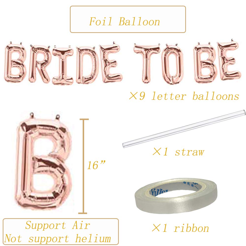 Tellpet Bride to Be Letter Balloons Banner - Rose Gold 16 Inch Bridal Shower Decorations, Bachelorette Party Supplies for Wedding, Engagement, Photo Backdrop