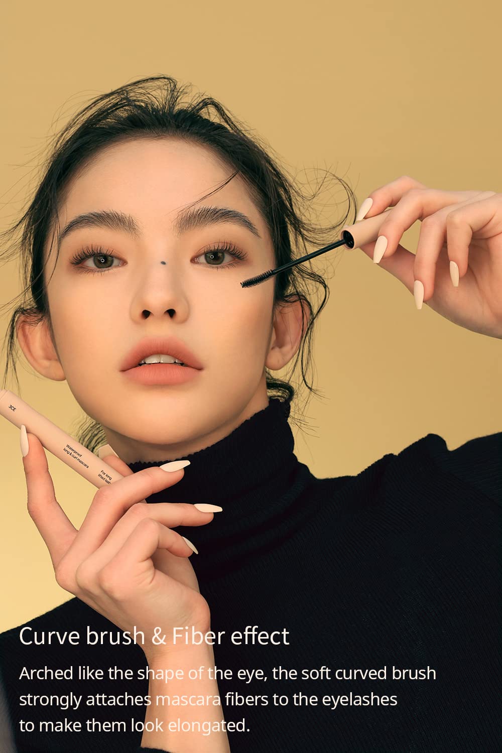 3CE Waterproof Long & Curl Mascara Black 5.5g - Volumizing, Lengthening, Smudge-Proof - ABG Style K-Beauty Korean Makeup for Everyday Glam & Night Out Looks