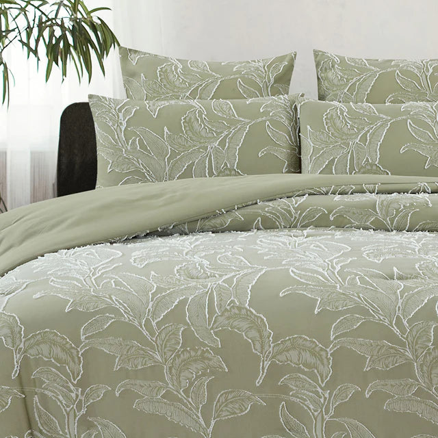 Ardor Boudoir Kiah Pale Olive Quilt Cover Set - Luxury Bedding for Master Bedroom, Guest Room & Cozy Home Decor
