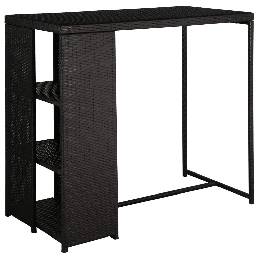5-Piece Black Poly Rattan Outdoor Bar Set with Table & 4 Chairs, Cushions Included - Perfect for Patio, Garden, Poolside & Backyard Entertaining