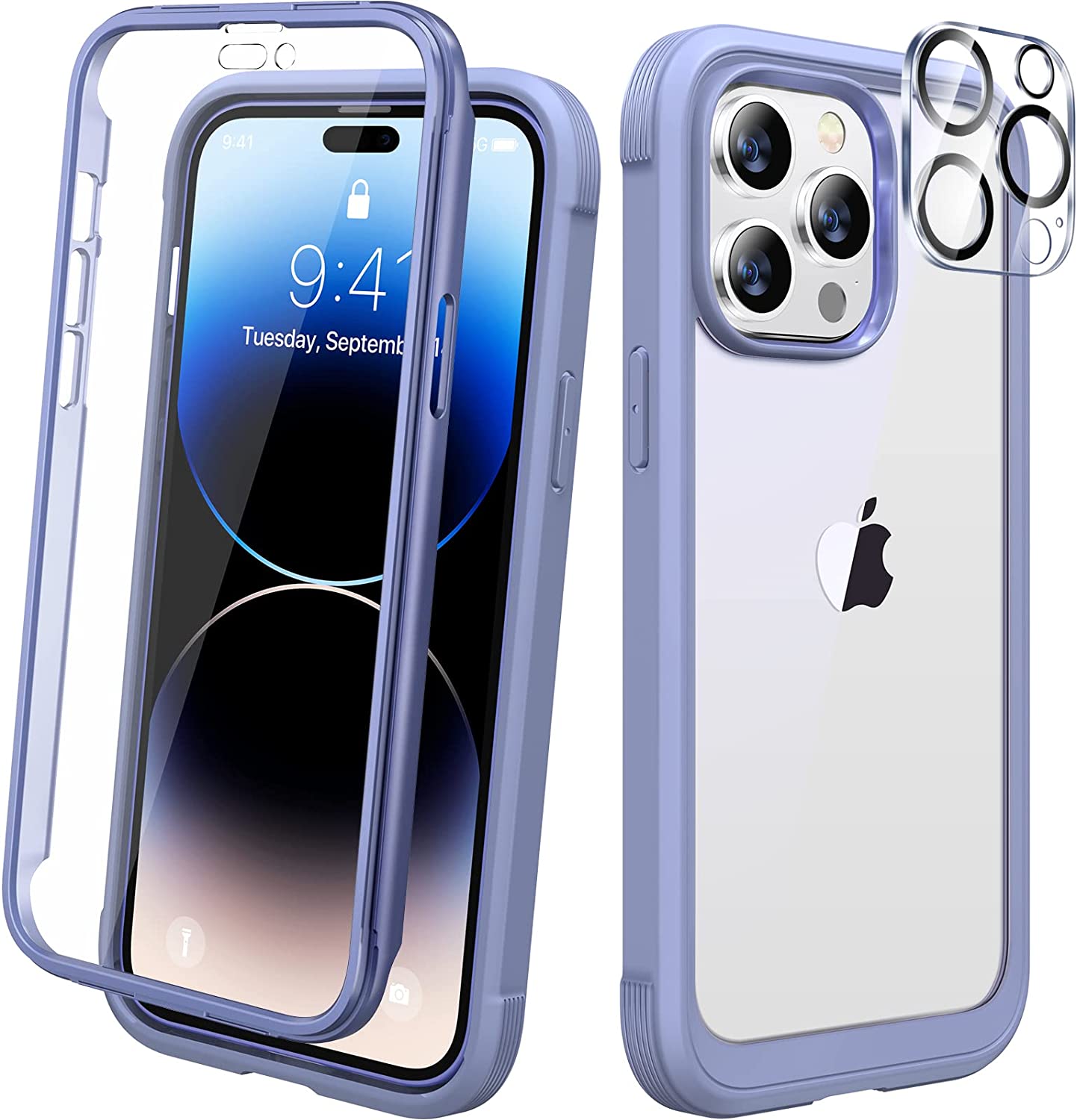 iPhone 14 Pro Case 6.1 Inch Shockproof Full Body Protective Cover with 2 Pack Camera Bumper - Royal Purple for Outdoor, Travel and Daily Use