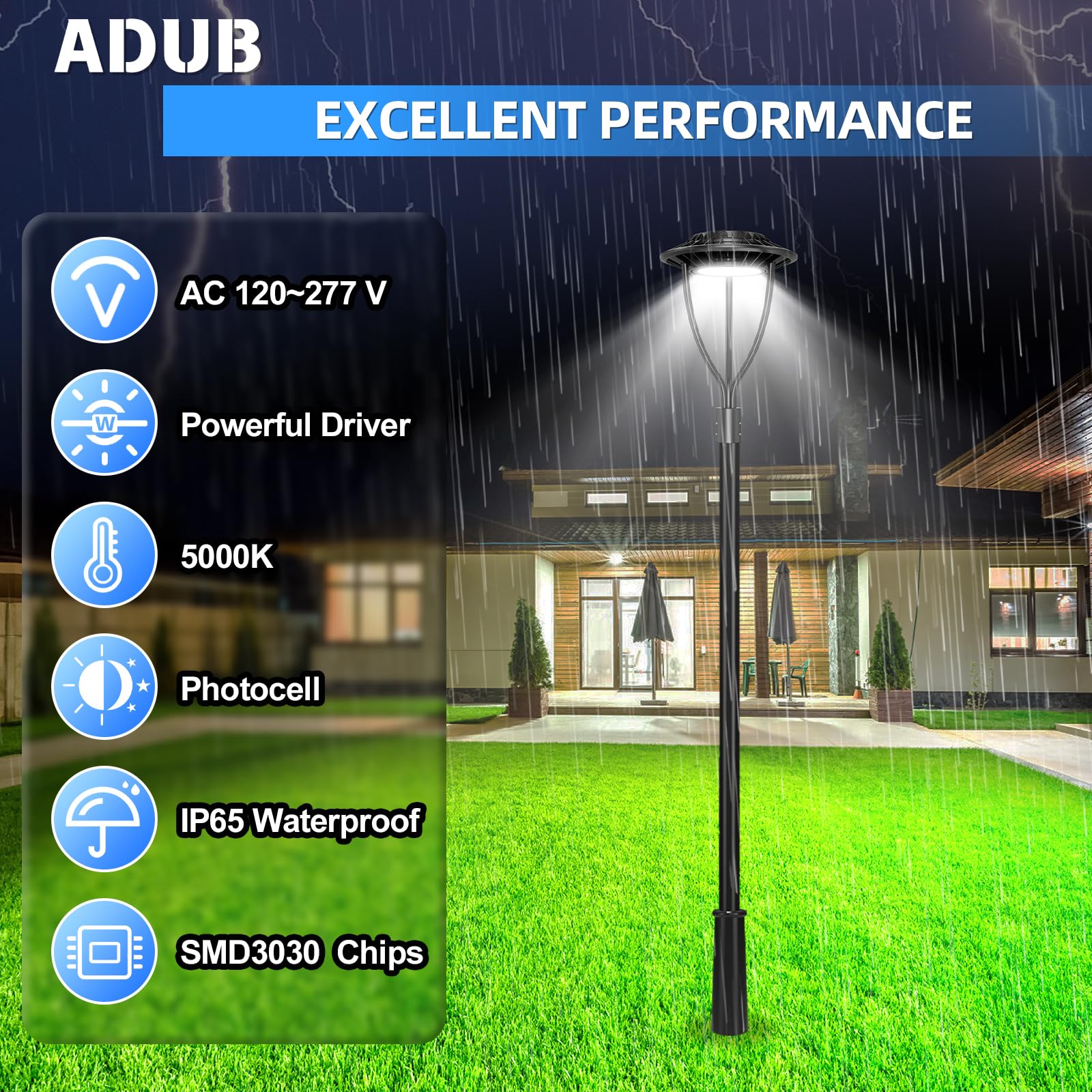2 Pack 100W LED Post Top Lights with Photocell - 14,000LM 5000K Daylight Outdoor Pole Light - IP65 Waterproof LED Street & Area Lighting for Garden, Driveway, Yard, Patio - ETL Certified for Safety