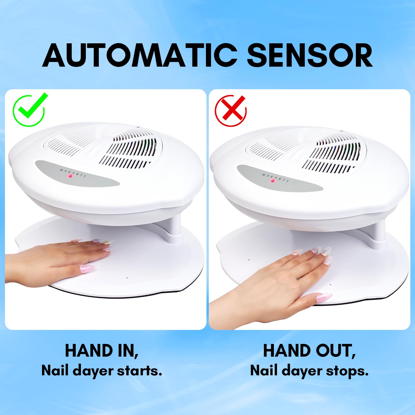 Makartt 400W Nail Dryer with Auto Sensor - Fast Drying Nail Polish Dryer for Gel & Regular Polish | Warm & Cool Air Settings | Perfect for Manicure, Pedicure, Salon & Home Use | Portable Nail Blow Dryer for Professional & DIY Nail Care