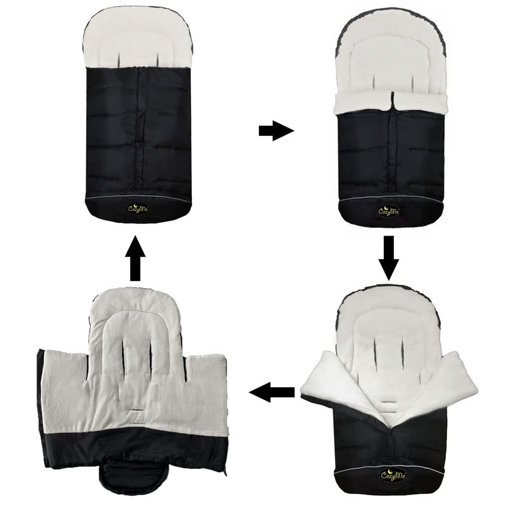 CozyMe 3-in-1 Universal Baby Stroller Sleeping Bag - Waterproof Winter Footmuff & Adjustable Bunting for Toddlers (Black) | Perfect for Outdoor Walks, Shopping Trips & Stroller Rides in Cold Weather