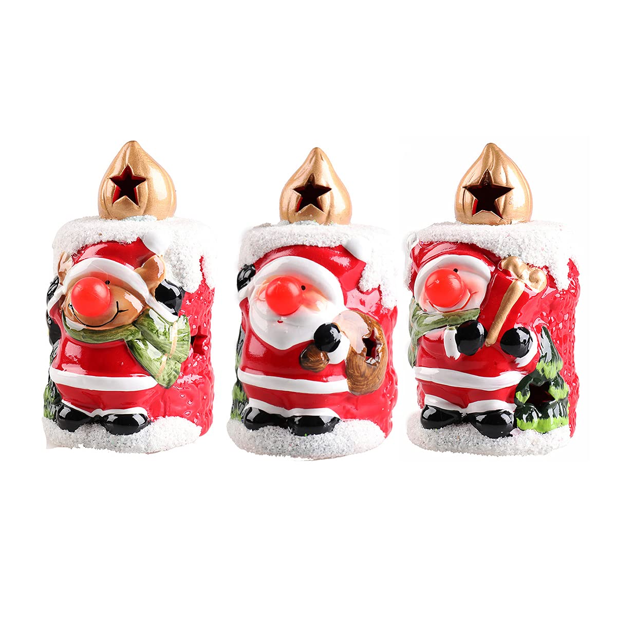 Christmas Candle Lantern Set of 3 - Decorative LED Candle Holder, Hanging Lantern Night Light for Home Decor - Perfect Holiday Gift for Christmas Tree, Fireplace Mantel & Outdoor Decorations