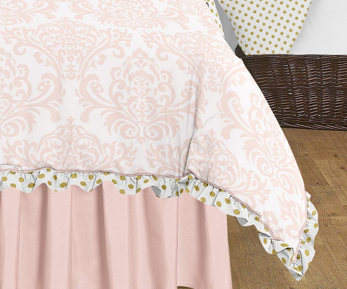 Sweet Jojo Designs Blush Pink White Damask & Gold Polka Dot Amelia 3-Piece Girls Bedding Set - Full/Queen Size Kids Bedroom Decor for Girls Room, Nursery or Sleepover Party