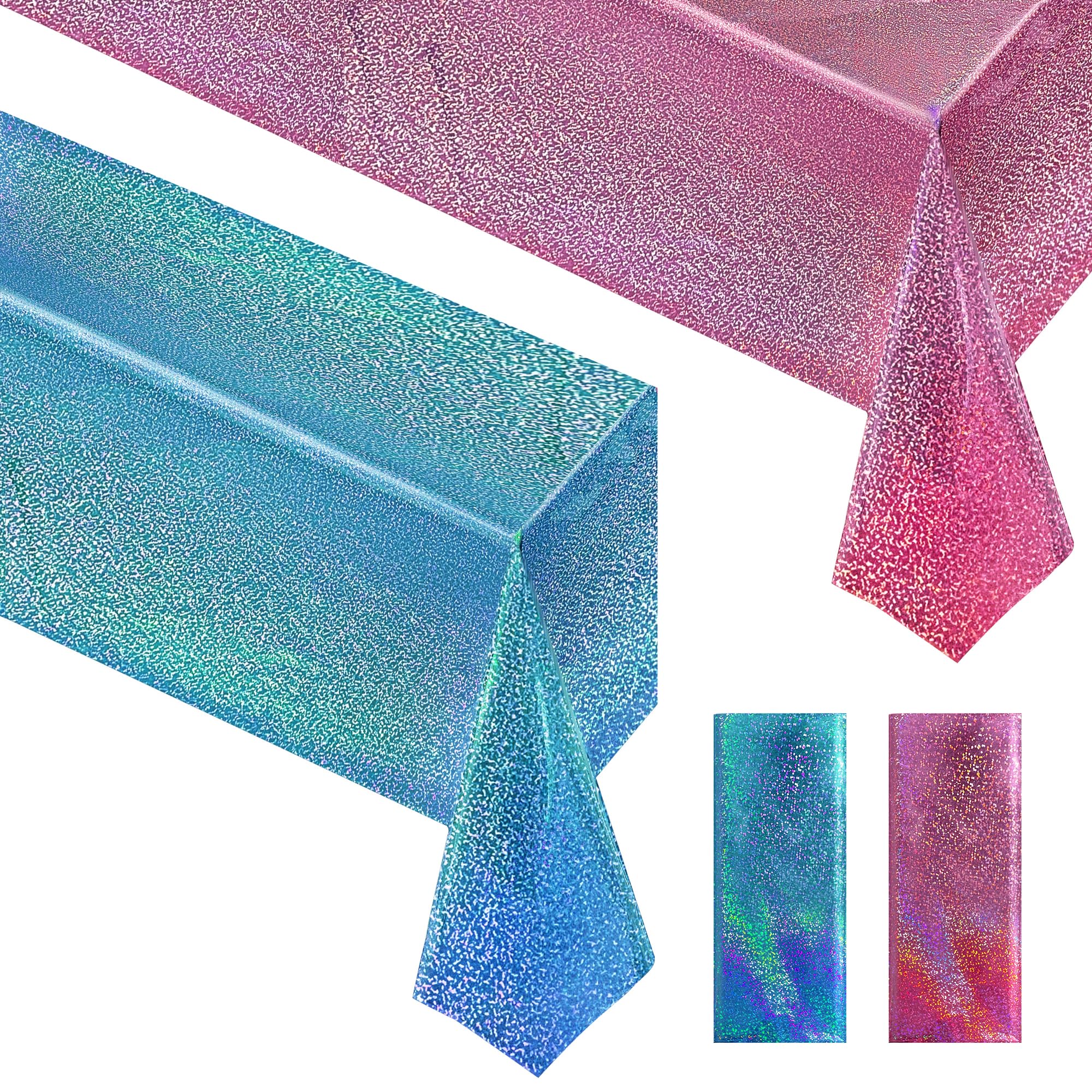 Holographic Laser Tablecloth - Waterproof, Easy to Clean, Shimmering Party Decor for Bachelorette, Birthday, Wedding & Anniversary - Pink & Light Blue (2 Pack) - Perfect for Indoor & Outdoor Celebrations, Photo Backdrops & Festive Decor