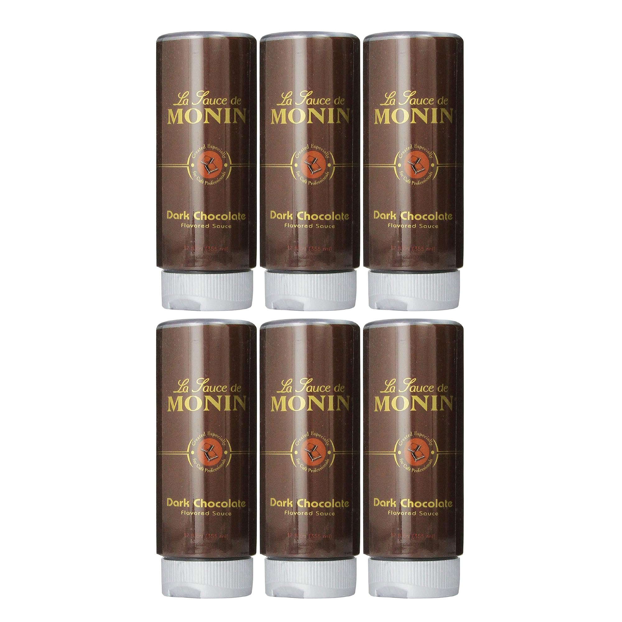 Monin Dark Chocolate Sauce - Velvety Rich Gluten-Free Dessert Topping for Coffee, Ice Cream, Pancakes & Snacks (12oz Bottle, 6-Pack) - Perfect for Home Baking, Cafes & Gift Giving