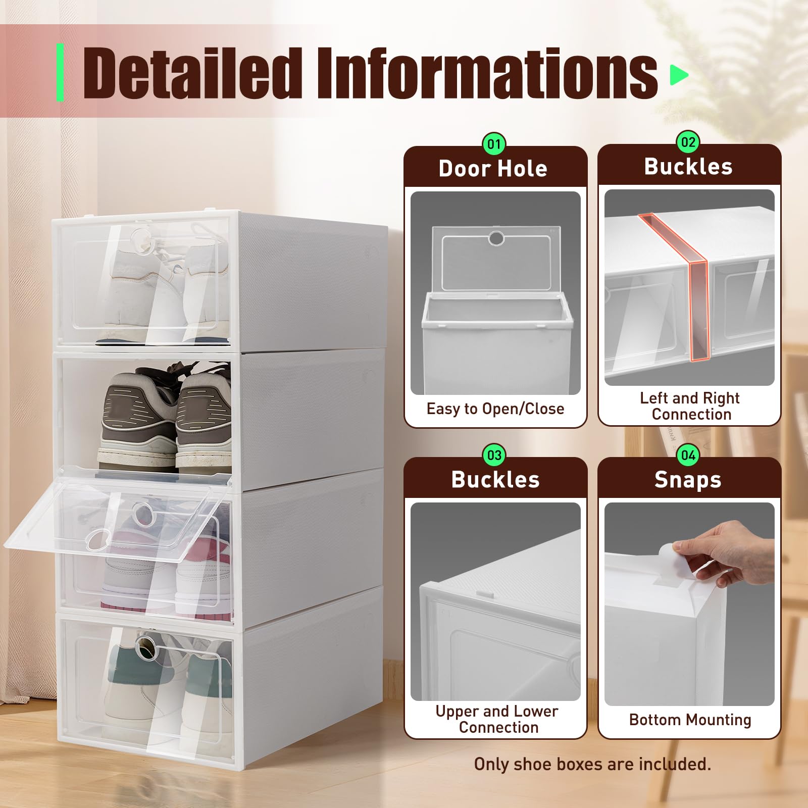TFCFL 20-Pack Clear Plastic Stackable Shoe Storage Boxes - Organizer Drawers for Closet, Home & Office | Durable & Space-Saving Shoe Rack Solution for Sneakers, Heels & Boots