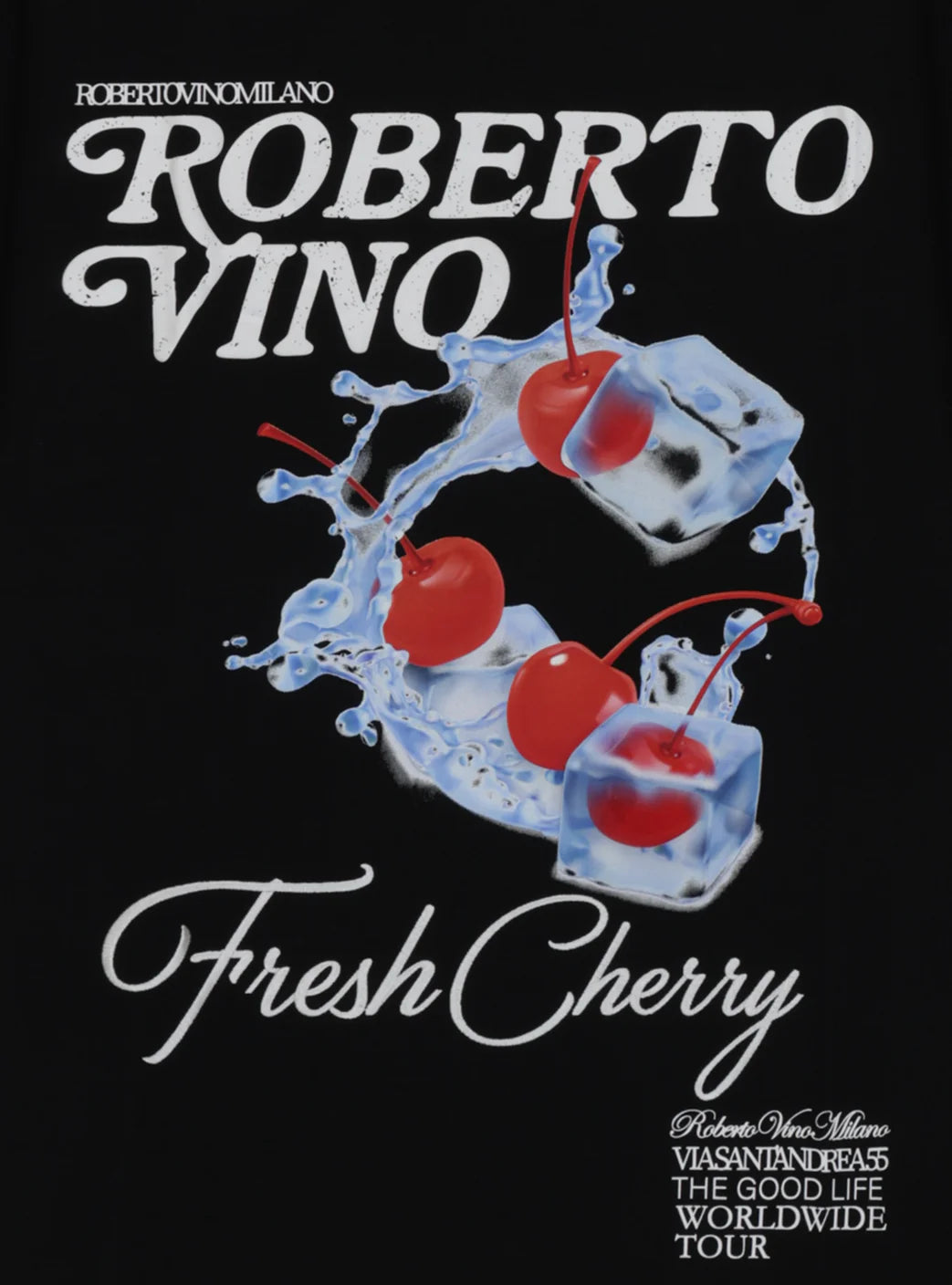 Roberto Vino Fresh Cherry Print T-Shirt for Women - Soft Cotton Short Sleeve Tee - Casual Summer Top for Outfits, Dates & Streetwear
