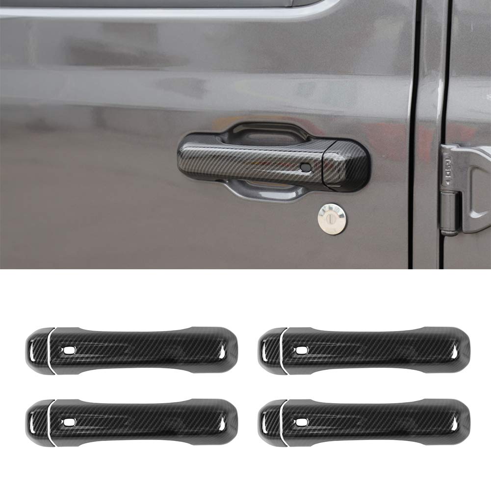 Carbon Fiber ABS Car Door Handle Cover Trims - Exterior Door Handle Shell Decorative Covers (8pcs) for Jeep Wrangler & Gladiator JT 2018-2020 Models - Upgrade Your Ride's Style & Protection for Off-Road Adventures