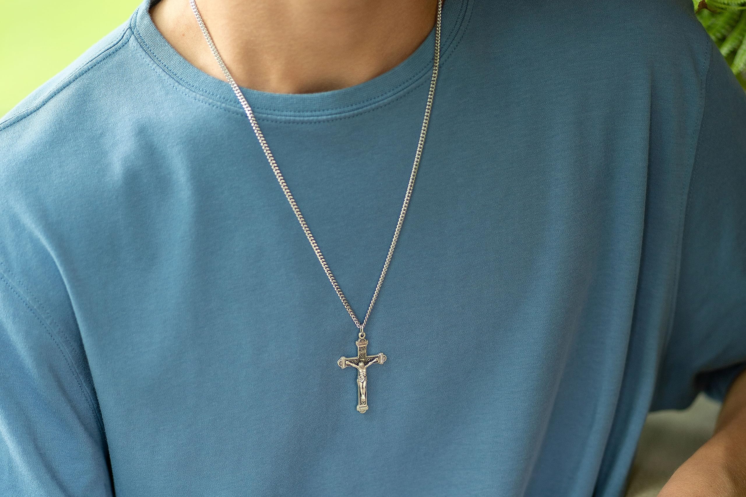 Heartland Store Men's Sterling Silver Crucifix Pendant Necklace - 24