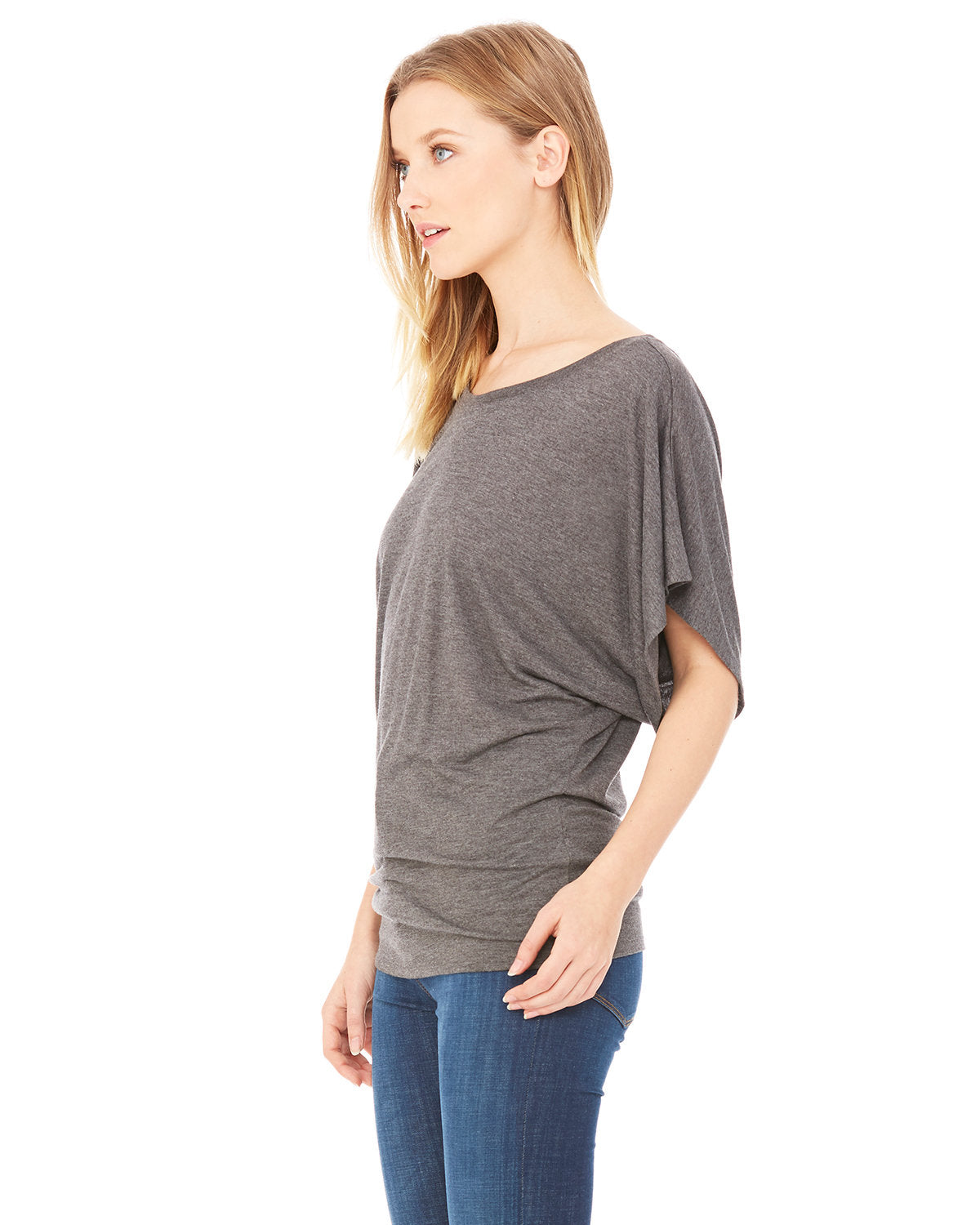 Bella + Canvas 8821 Women's Flowy Dolman T-Shirt with Draped Sleeves - Soft & Comfortable Casual Tee for Everyday Wear, Yoga, and Lounge Outfits