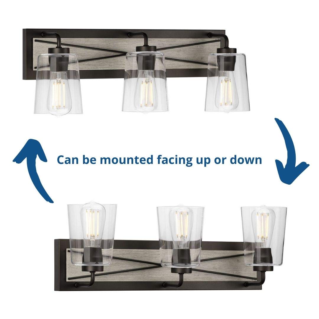 Progress Lighting Briarwood Collection 3-Light Clear Glass Coastal Bath Vanity Light in Graphite & Black - Perfect for Bathroom Vanity, Powder Room, and Coastal Style Home Decor
