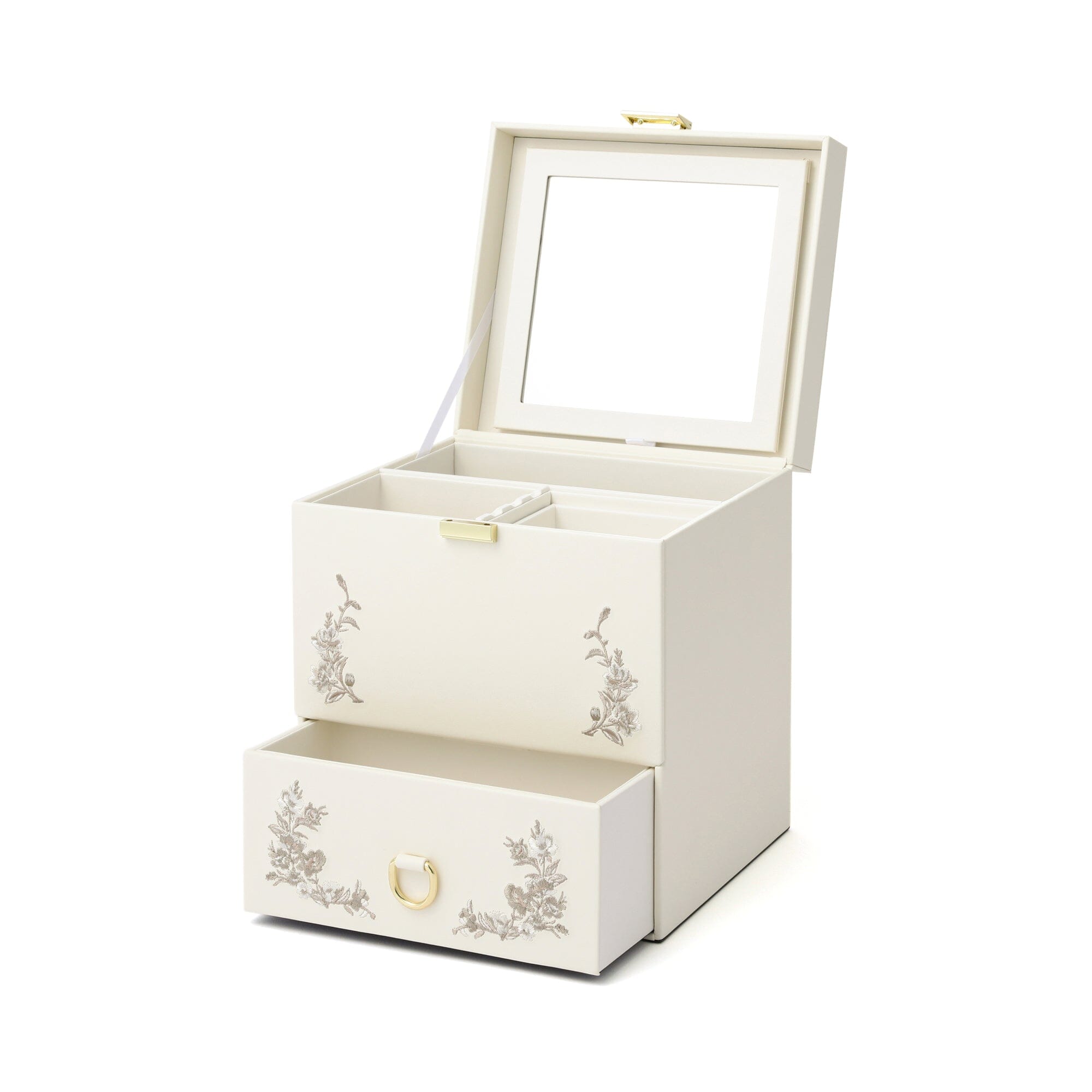 Elegant Beige Embroidery Flower Jewelry Box - Perfect for Gift Giving, Home Decor & Organizing Necklaces, Rings & Earrings