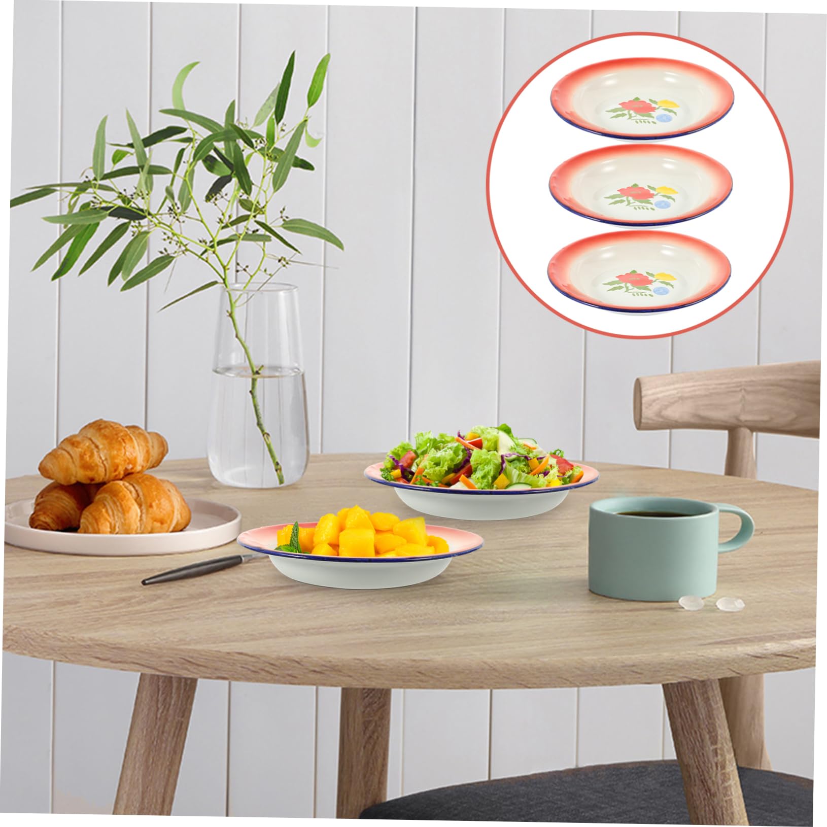 Authentic Japanese Snacks 3-Piece Enamel Plate Set - 18CM Round Serving Tray for Chinese Weddings, New Year Celebrations & Traditional Party Appetizers | Elegant Food Display for Asian Festive Gatherings & Cultural Events