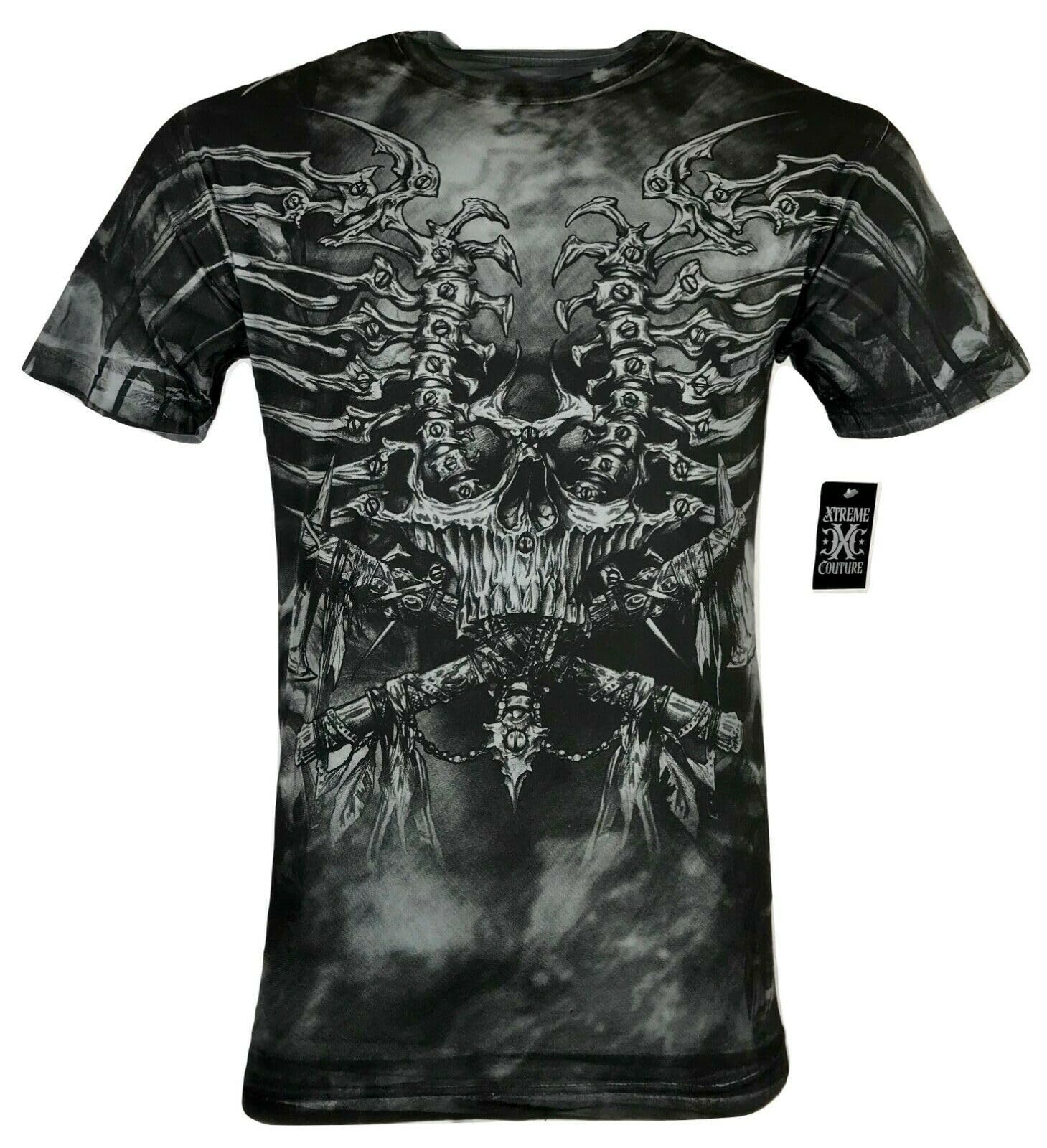 Xtreme Couture by Affliction Men's Graphic T-Shirt with Iron Bones & Skulls Design | Streetwear Fashion for Casual Wear & Gym Outfits