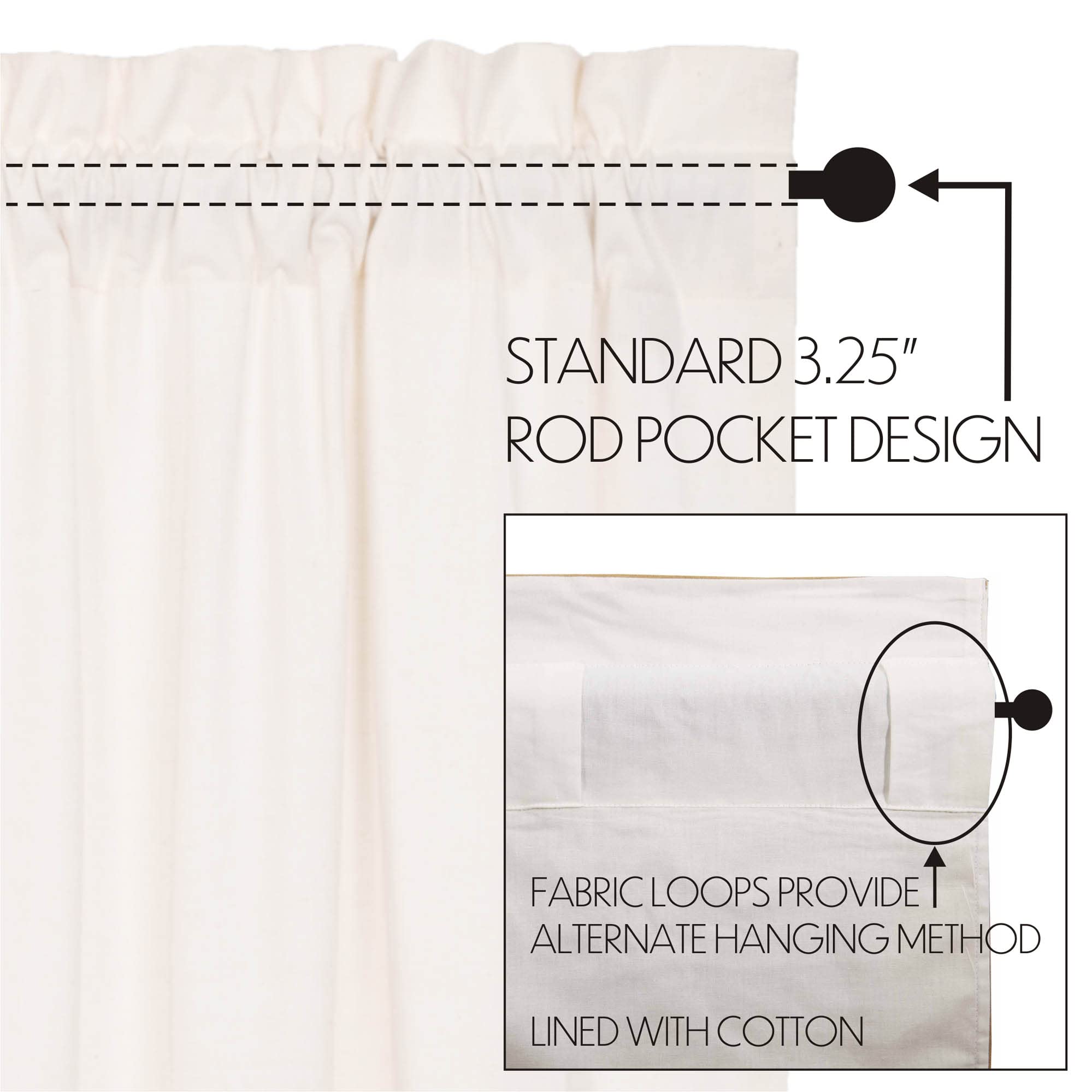 VHC Brands Simple Life Flax Solid Color Cotton Linen Blend Farmhouse Kitchen Curtains - 16x60 Inch Rod Pocket & Hanging Loops Valance in Antique White Light Creme | Rustic Window Treatment for Country Style Homes & Cozy Cafes