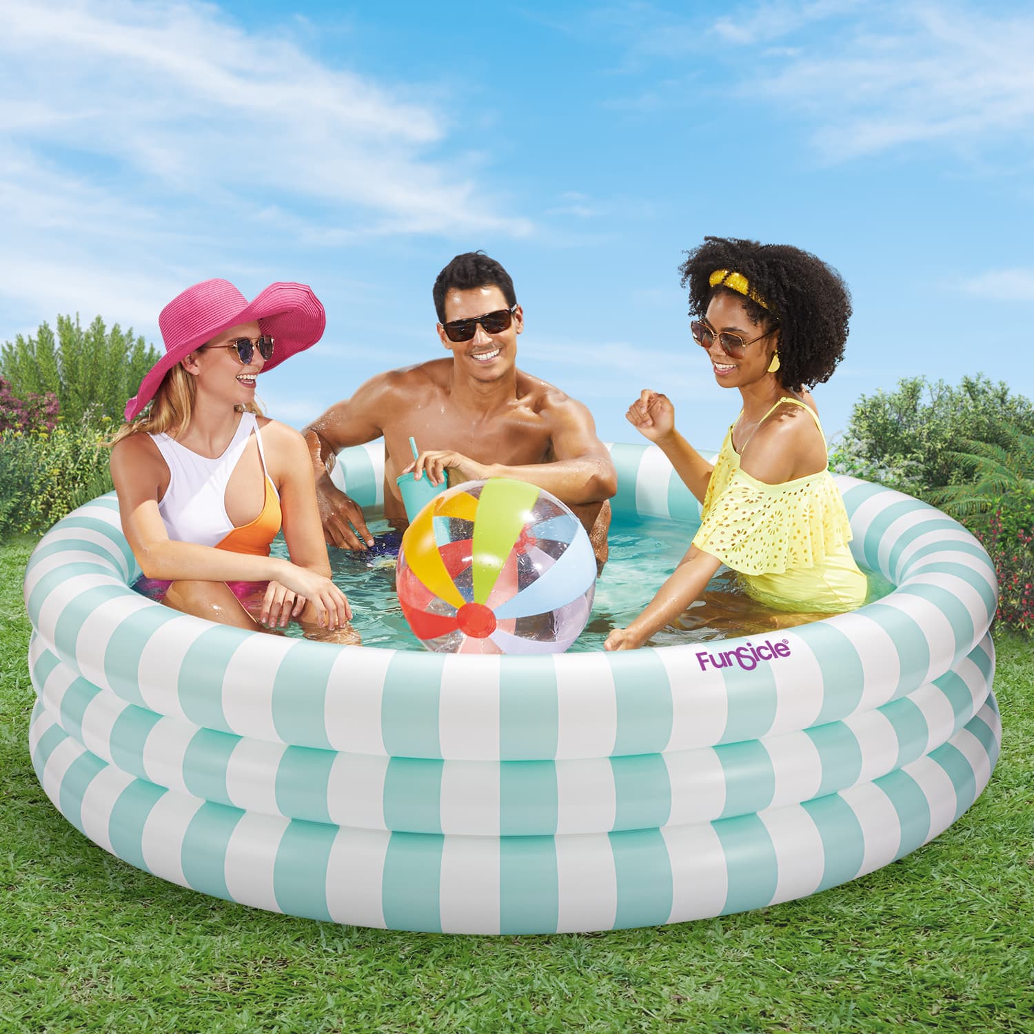 Funsicle Pastel Stripes Inflatable Pool - Colorful Striped Kids Swimming Pool for Backyard, Beach & Summer Fun