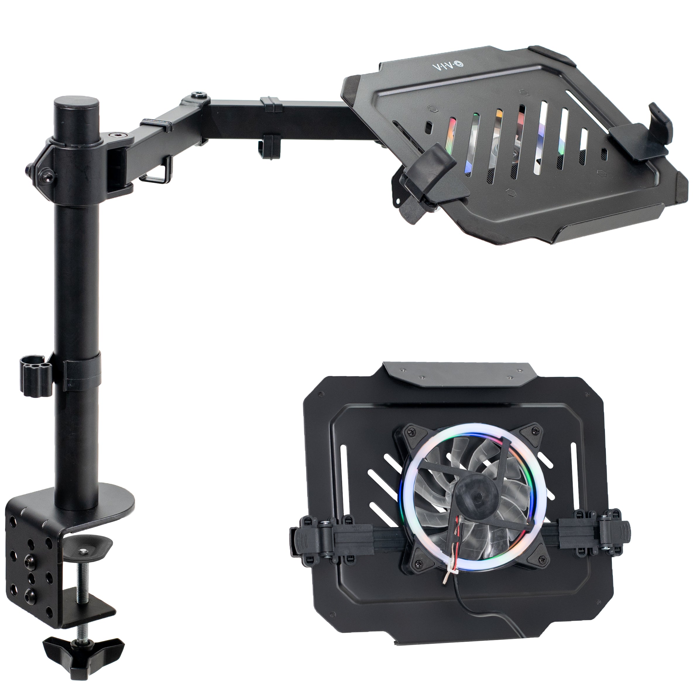 Ergonomic Laptop Tray with Adjustable RGB Cooling Fan - Foldable Desk Mount Stand for Home Office, Gaming & Workstation Setup - Perfect for Work-From-Home, Streaming & PC Gaming Enthusiasts