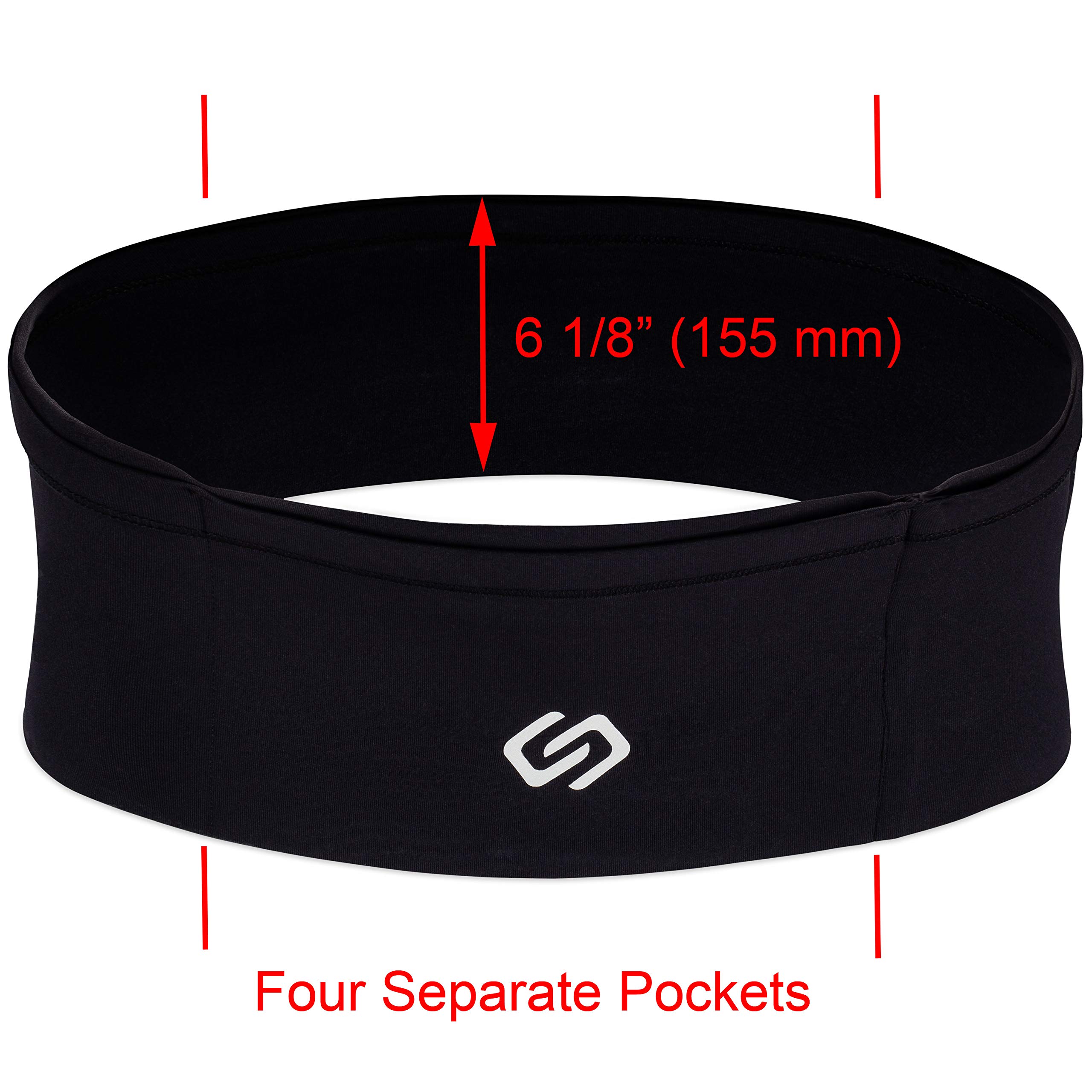 Sporteer VersaMax Running Belt for Men & Women - Large Secure Waist Pack with Zipper Pockets Fits iPhone, Android Phones, Wallet, Keys & Passport - Perfect for Jogging, Travel, Hiking & Gym Workouts (Black, Medium)