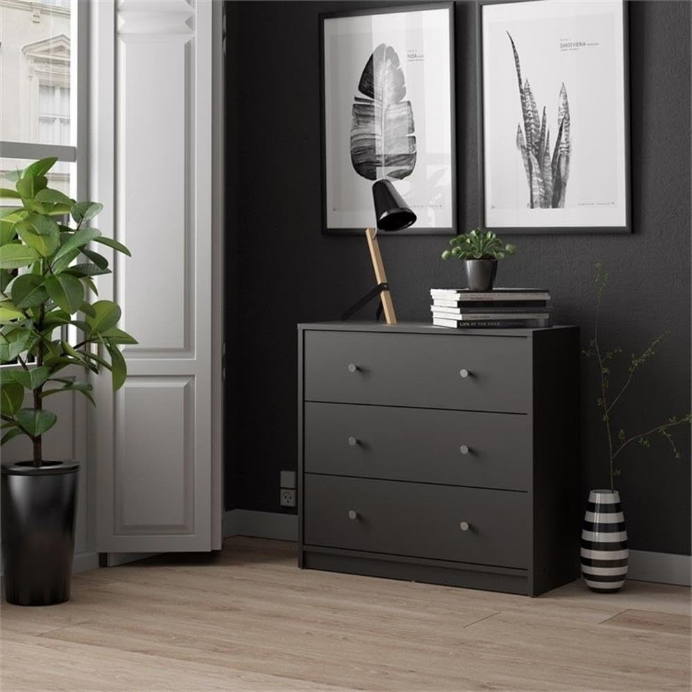Pemberly Row Modern 3-Drawer Chest Dresser in Black - Stylish Bedroom Storage for Clothes & Accessories