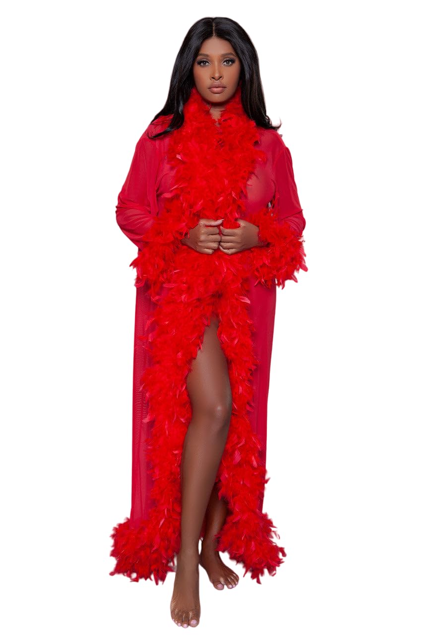 Feather Glamour Robe for Women - One Size Fits Most - Soft & Luxurious Red Bathrobe - Perfect for Spa, Bridal Party, and Home Relaxation