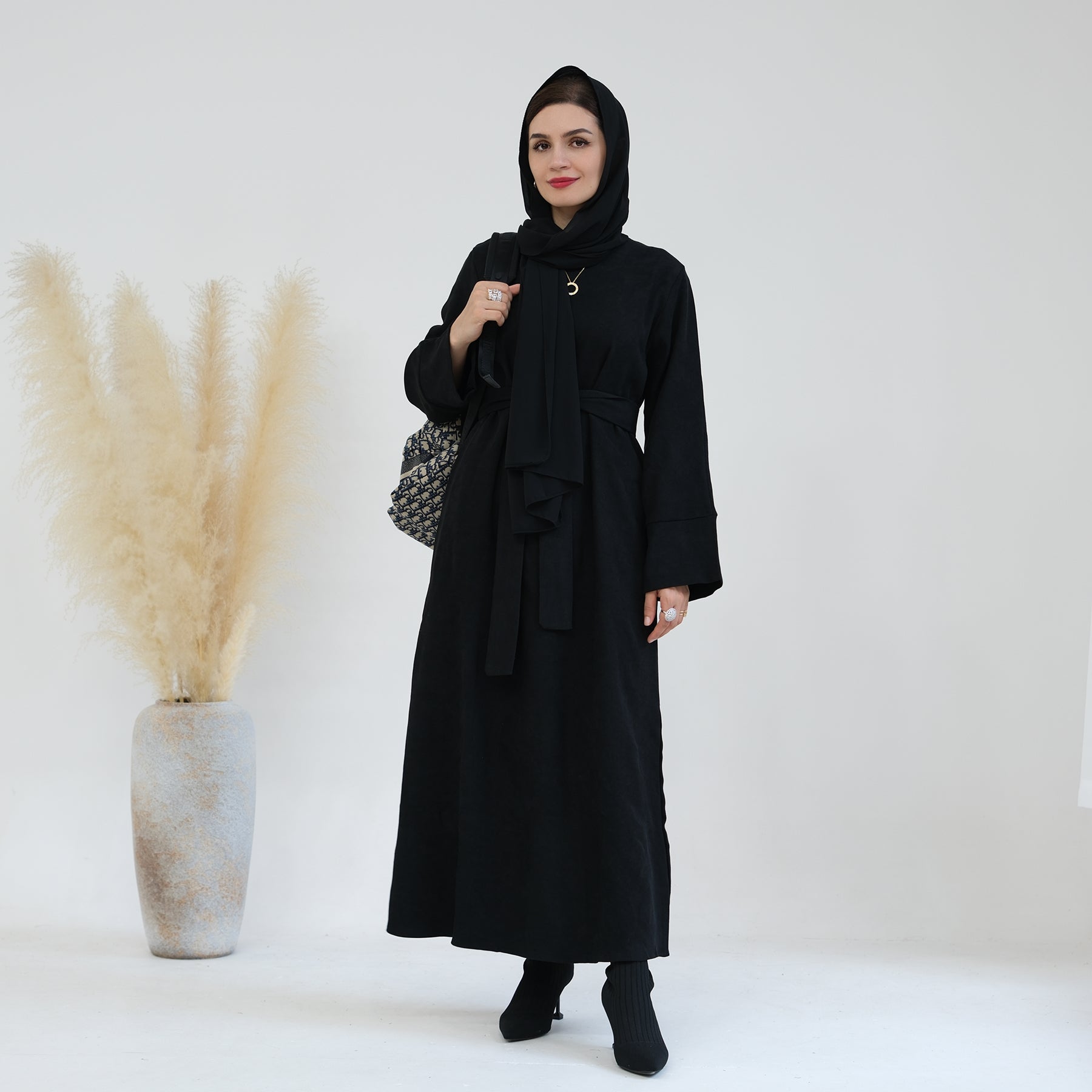 Liliana Women's Black Cold Weather Abaya Dress - Modest Islamic Prayer Dress for Winter, Home & Mosque Wear